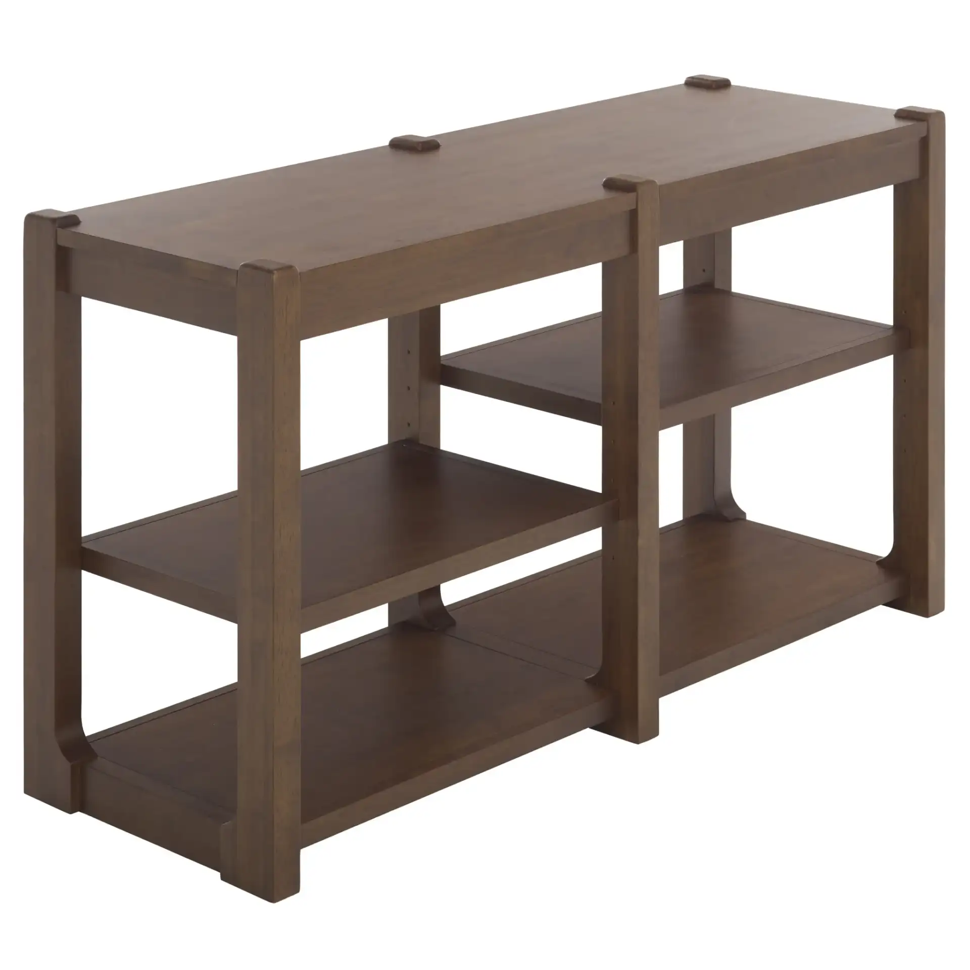 Telma Adjustable Shelves Console Table in Dark Walnut, detail view