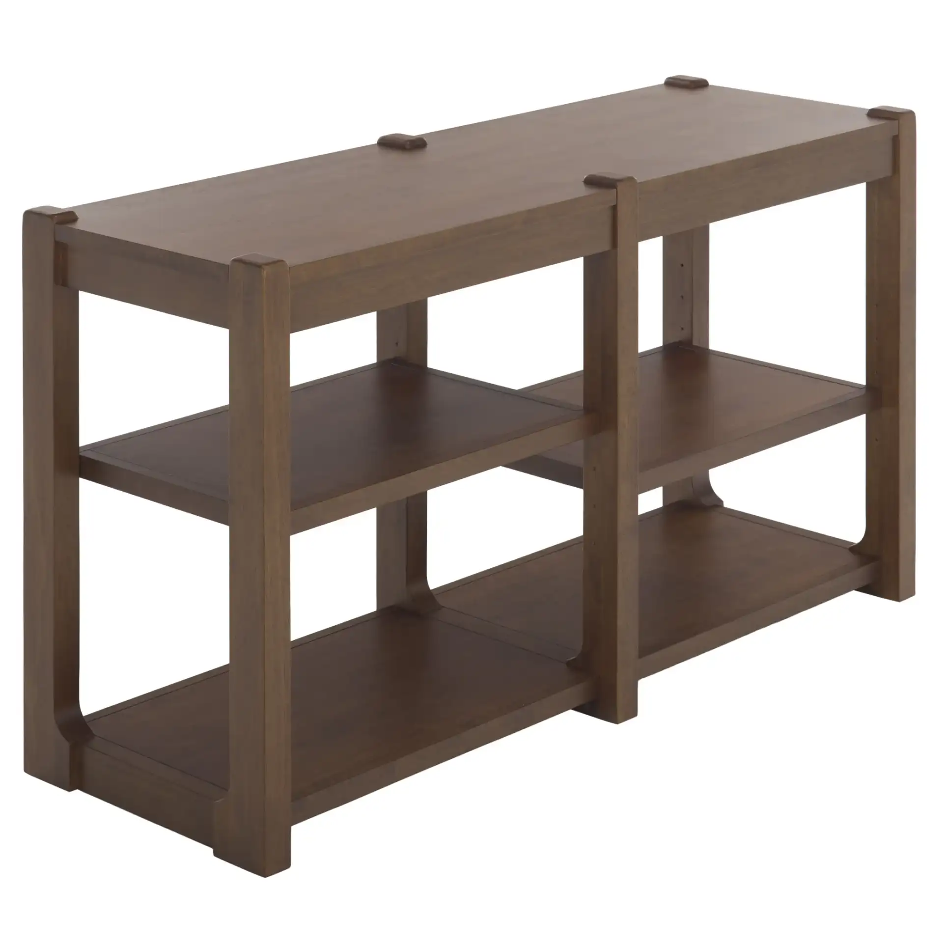 Telma Adjustable Shelves Console Table in Dark Walnut, detail view