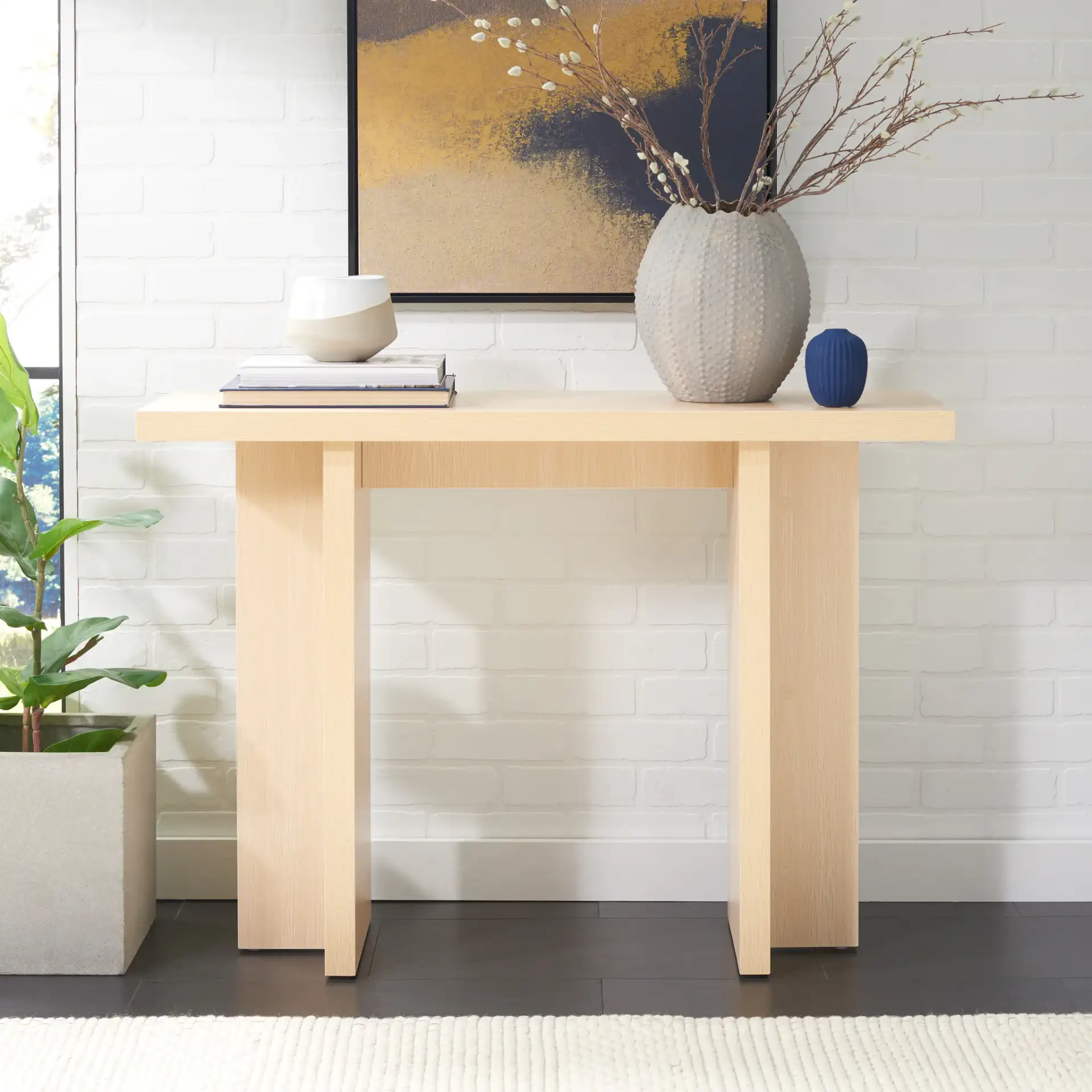 Florence Small Console Table in Natural in a styled room