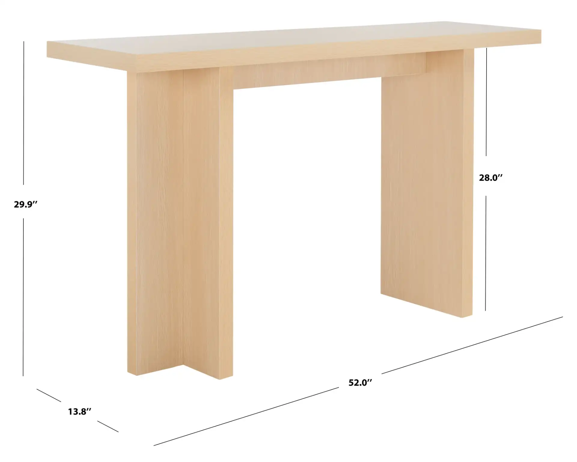 Florence Large Console Table in Natural, detail view
