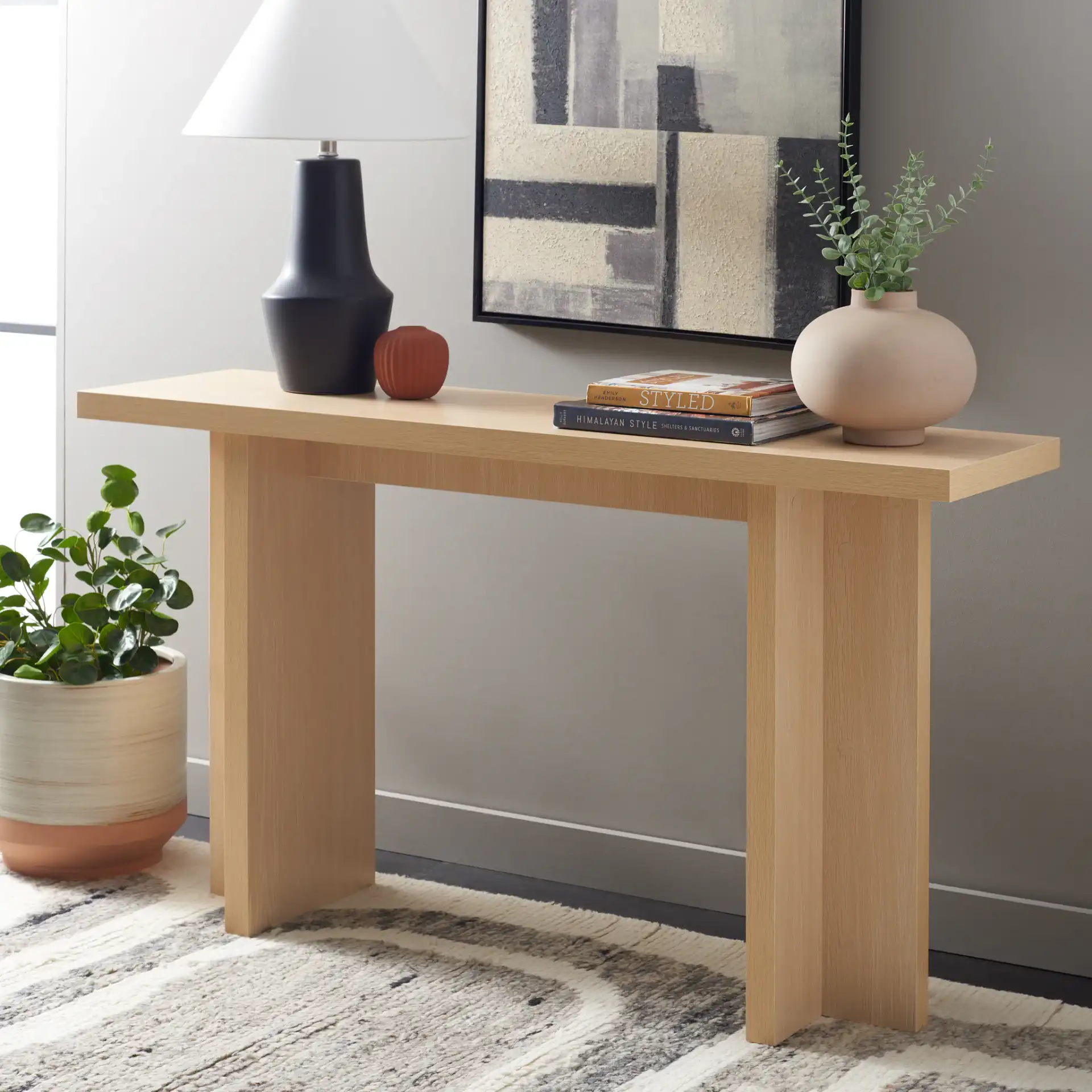 Florence Large Console Table in Natural in a styled room