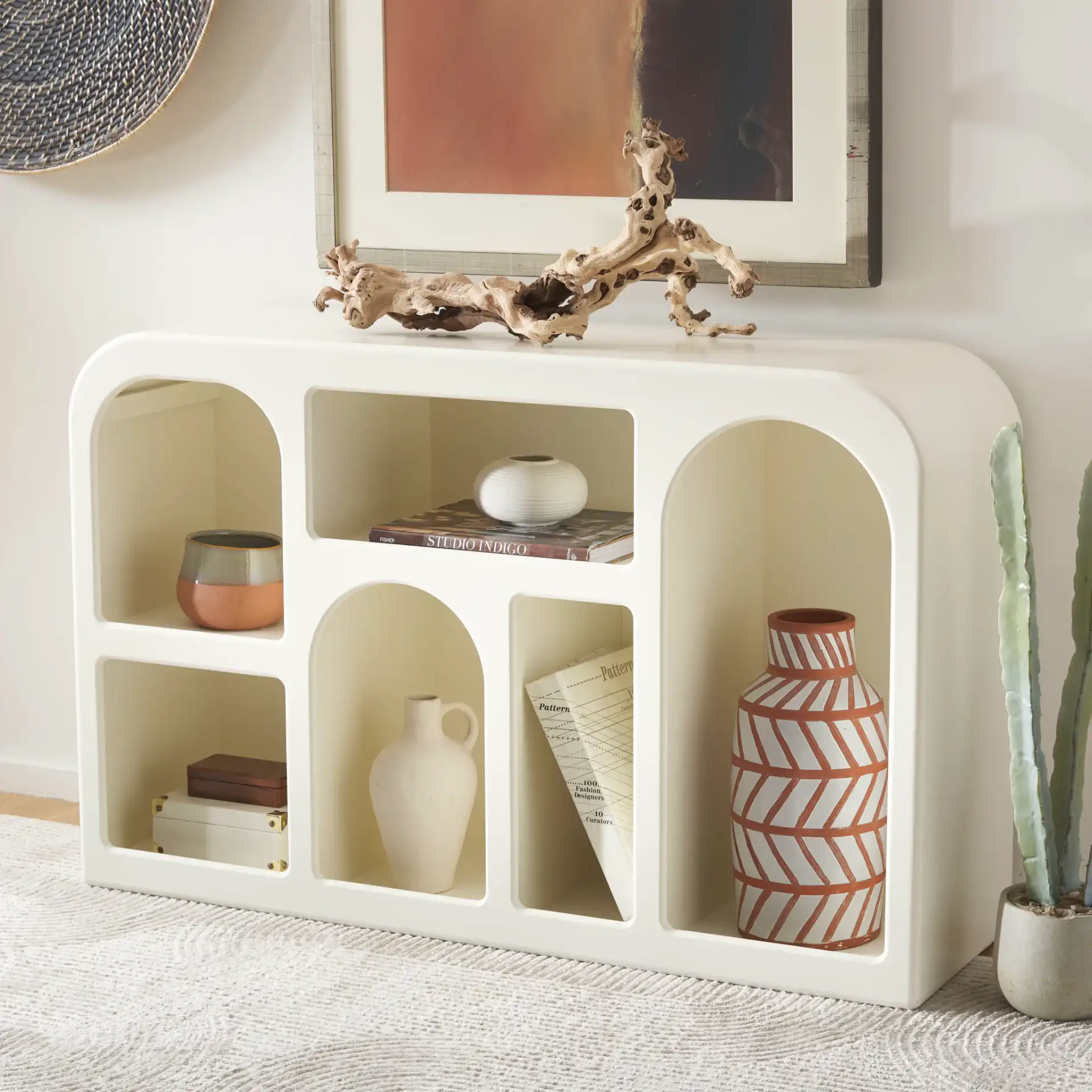 Nefeli Console Table in Ivory in a styled room