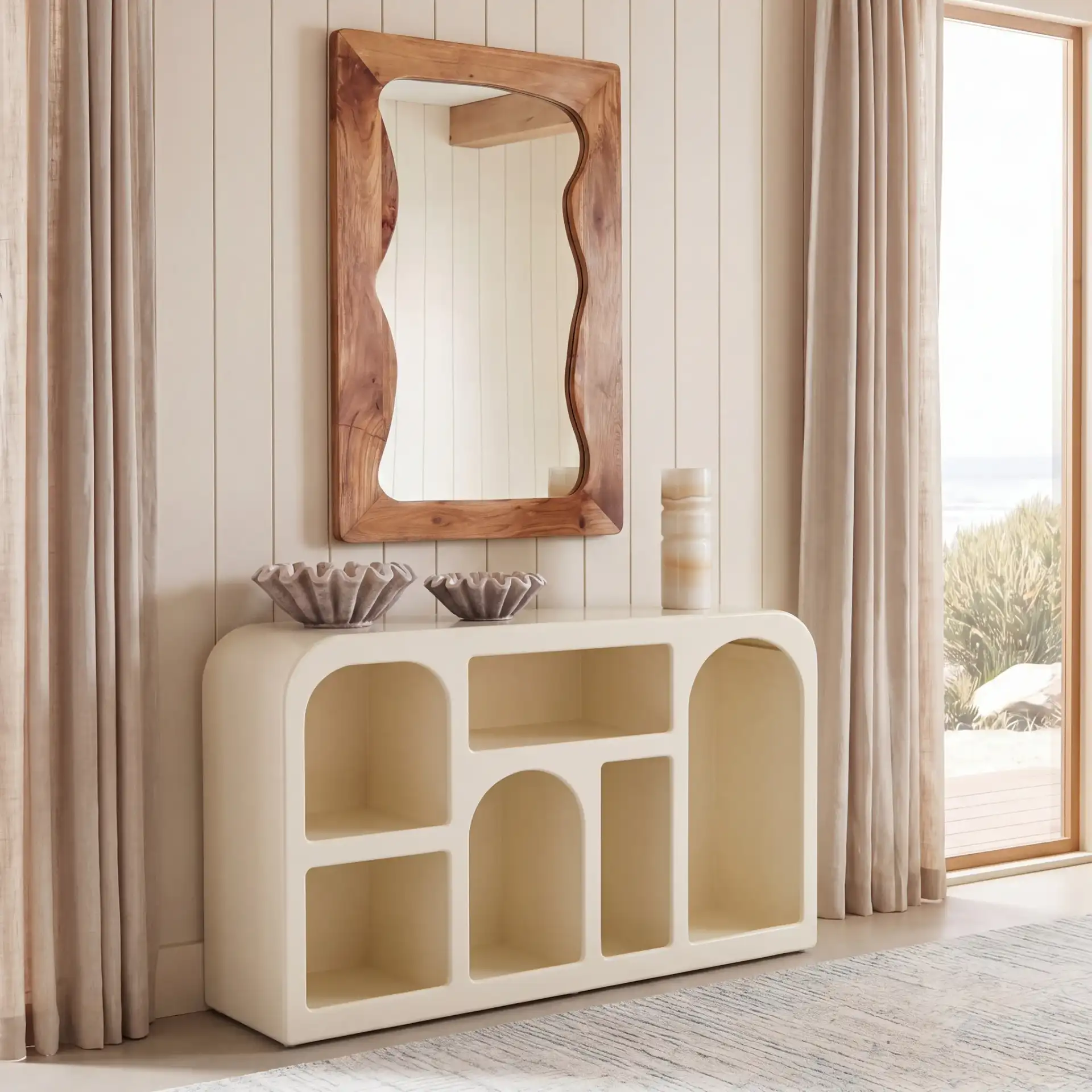Nefeli Console Table in Ivory in a styled room