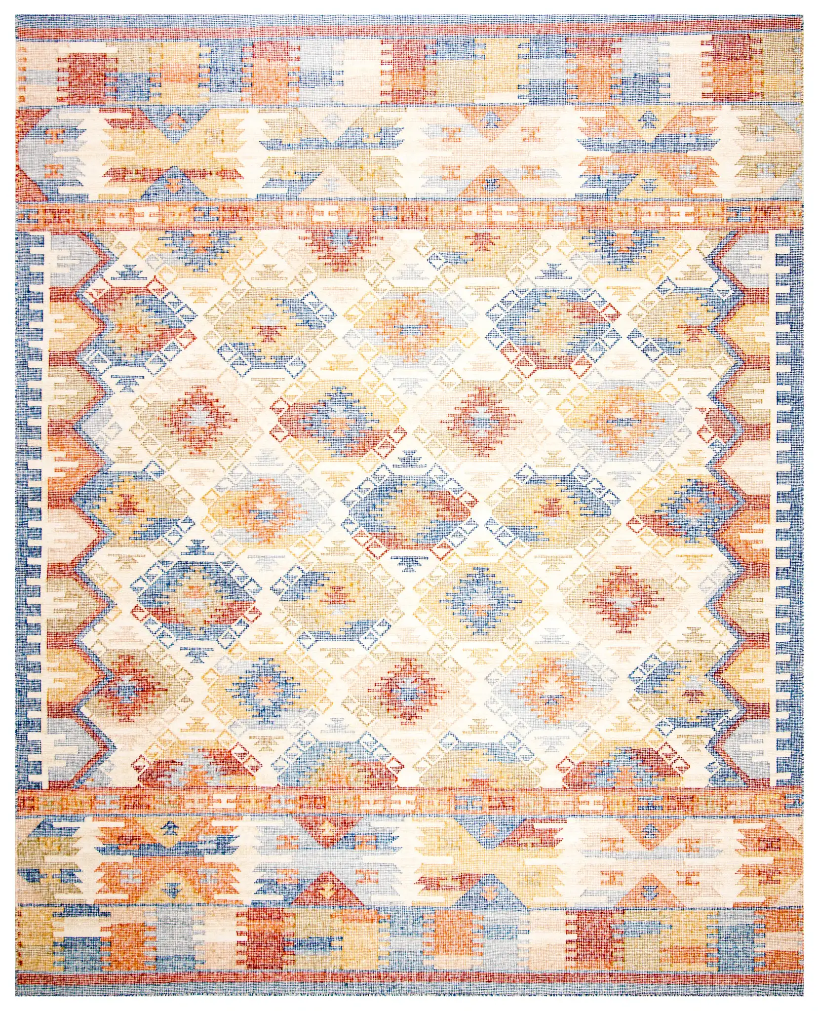 Canyon Tribal Diamond Hand-Woven Rug in Ivory / Multicolor