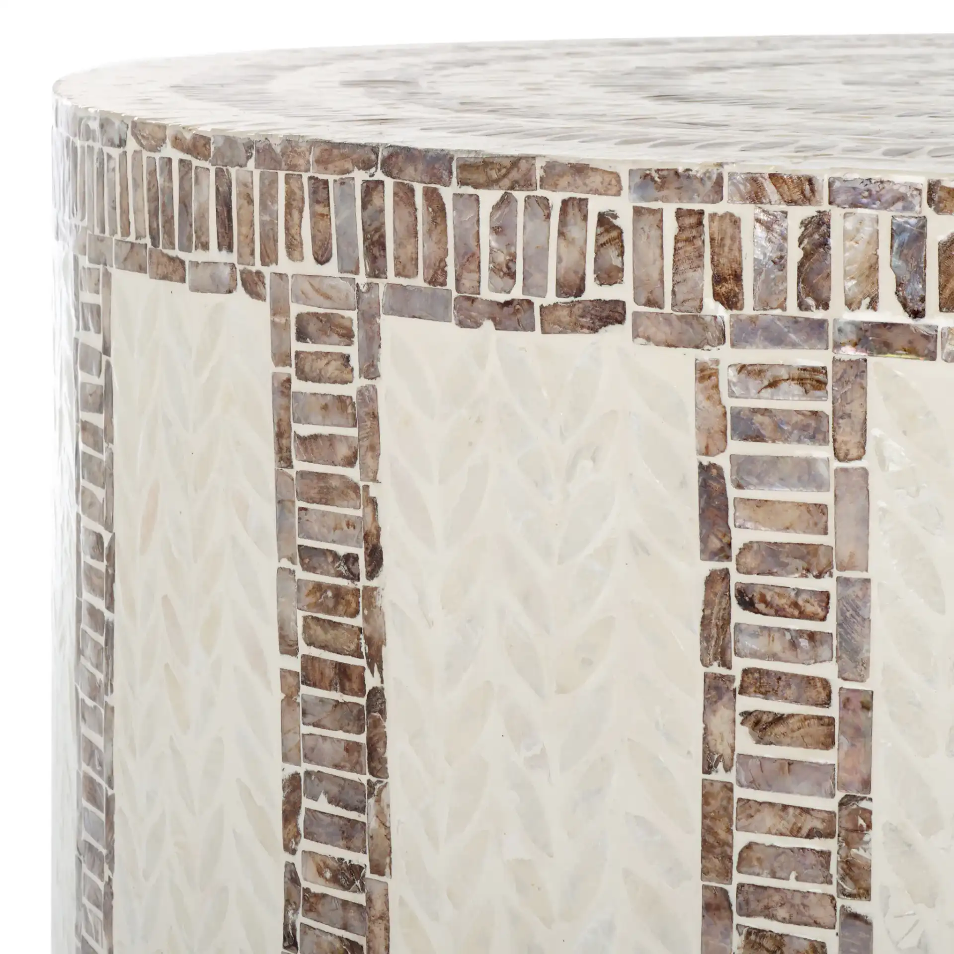 Keary Round Coffee Table in White / Gold in a styled room