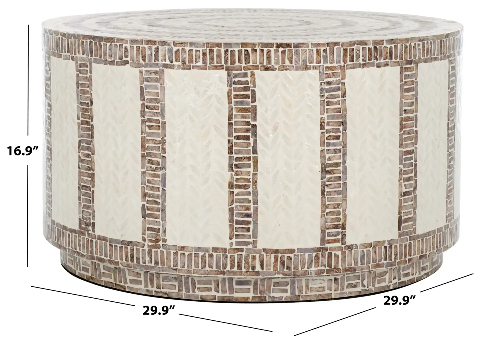 Keary Round Coffee Table in White / Gold, detail view