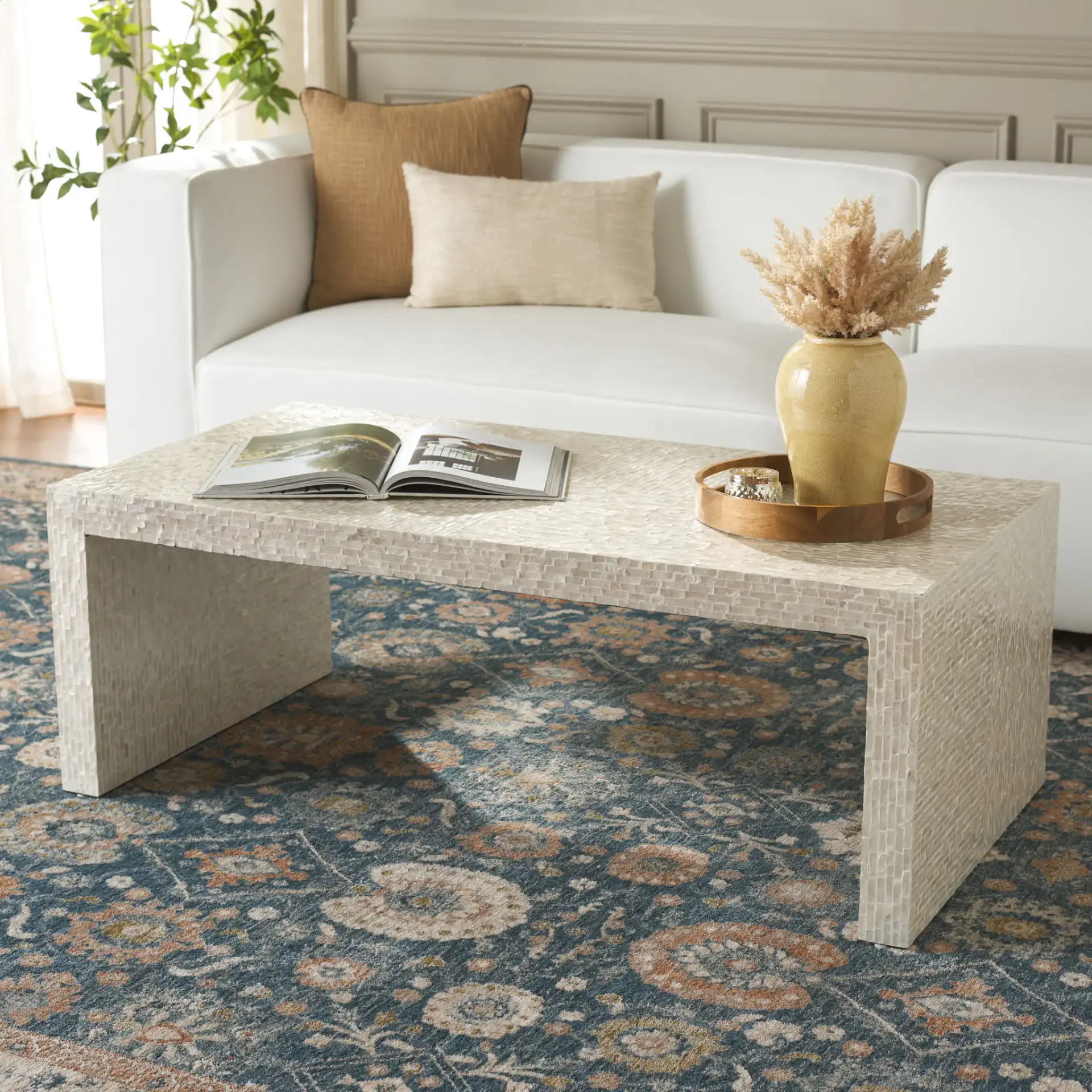 Scarlett Rectangle Coffee Table in Natural in a styled room