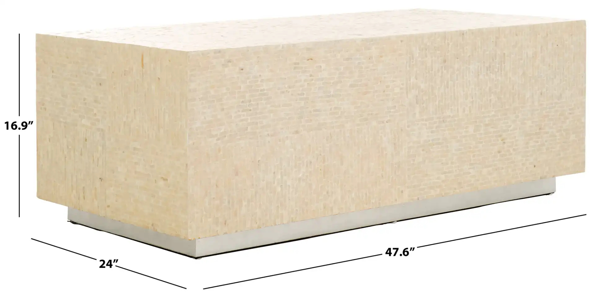 Scarlett Rectangular Prism Coffee Table in Natural / Silver, detail view