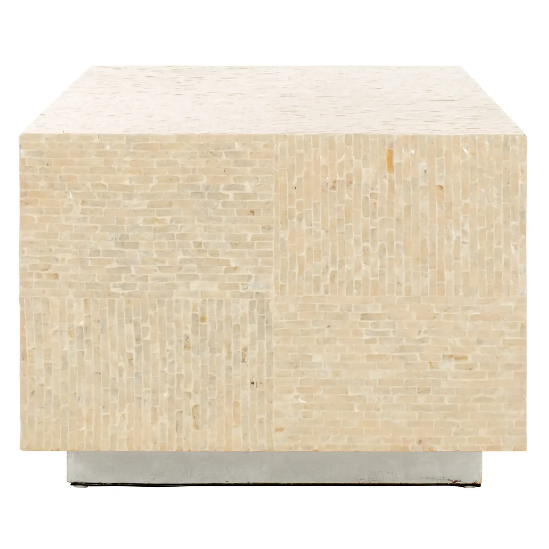 Scarlett Rectangular Prism Coffee Table in Natural / Silver, detail view