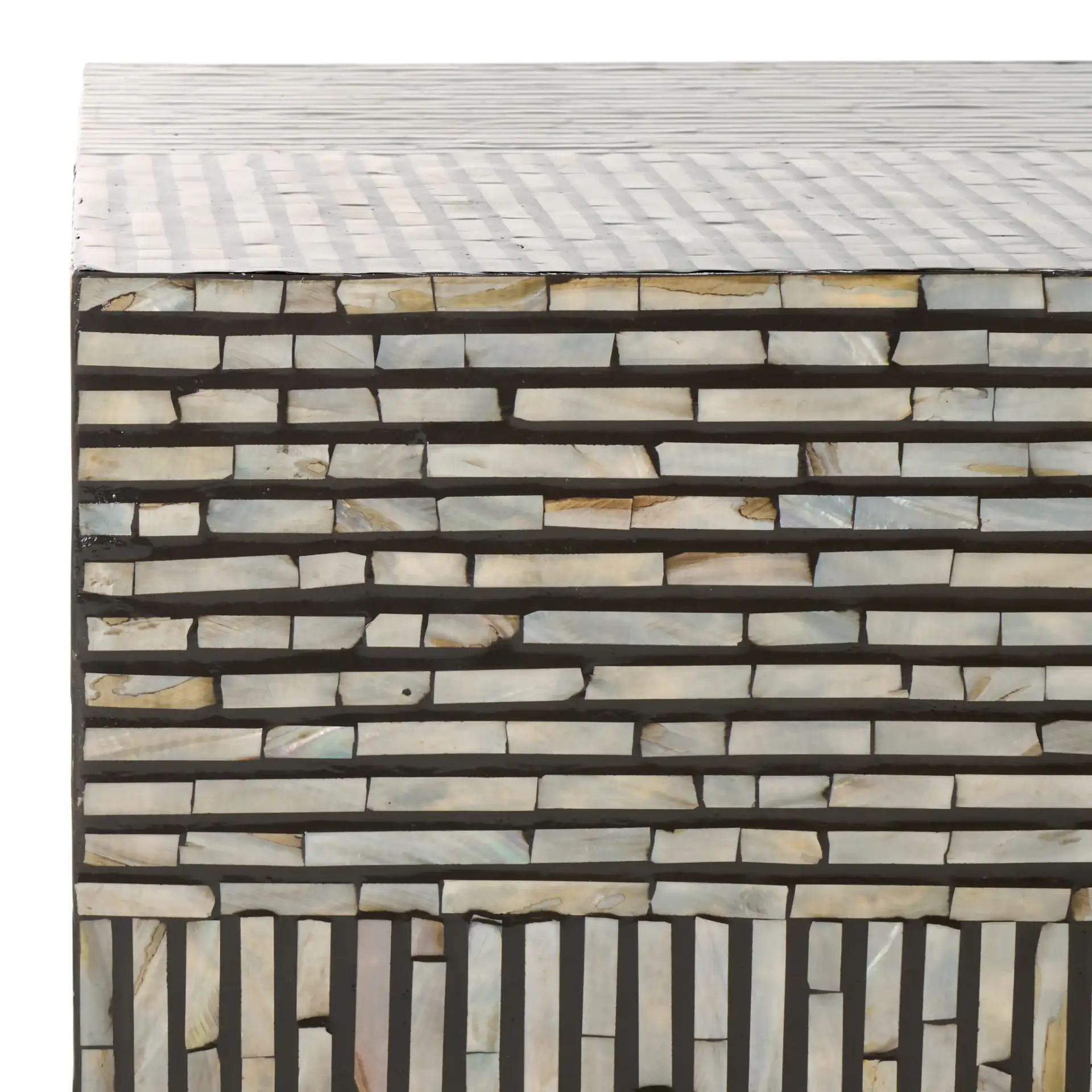 Hamza Rectangular Prism Coffee Table in Multicolor / Black in a styled room