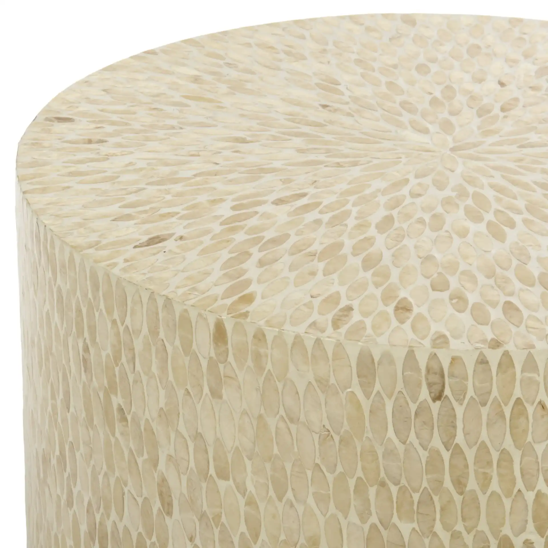 Analia Round Coffee Table in Beige in a styled room