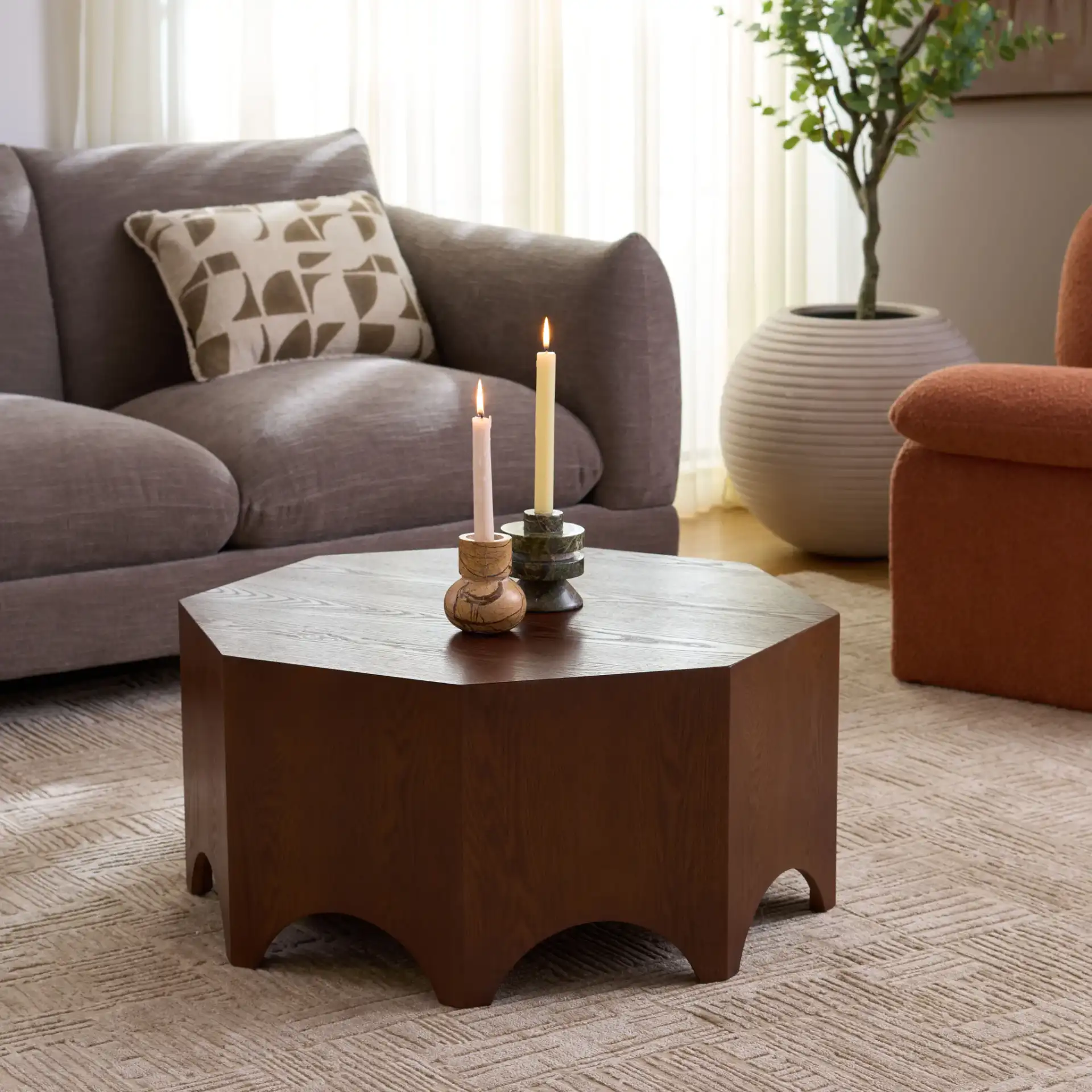 Maraki Coffee Table in Walnut in a styled room