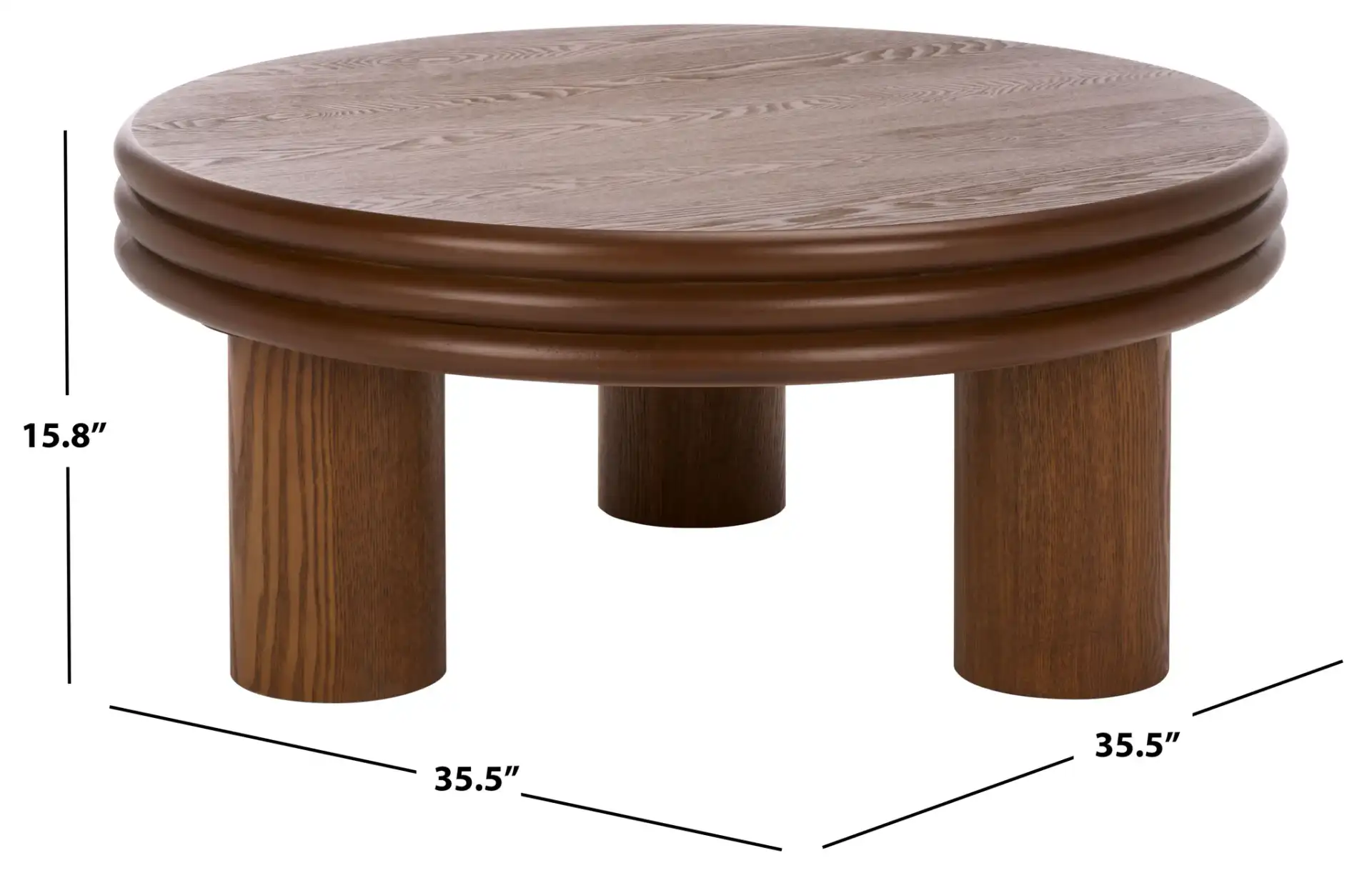 Averny Round Coffee Table in Walnut, detail view
