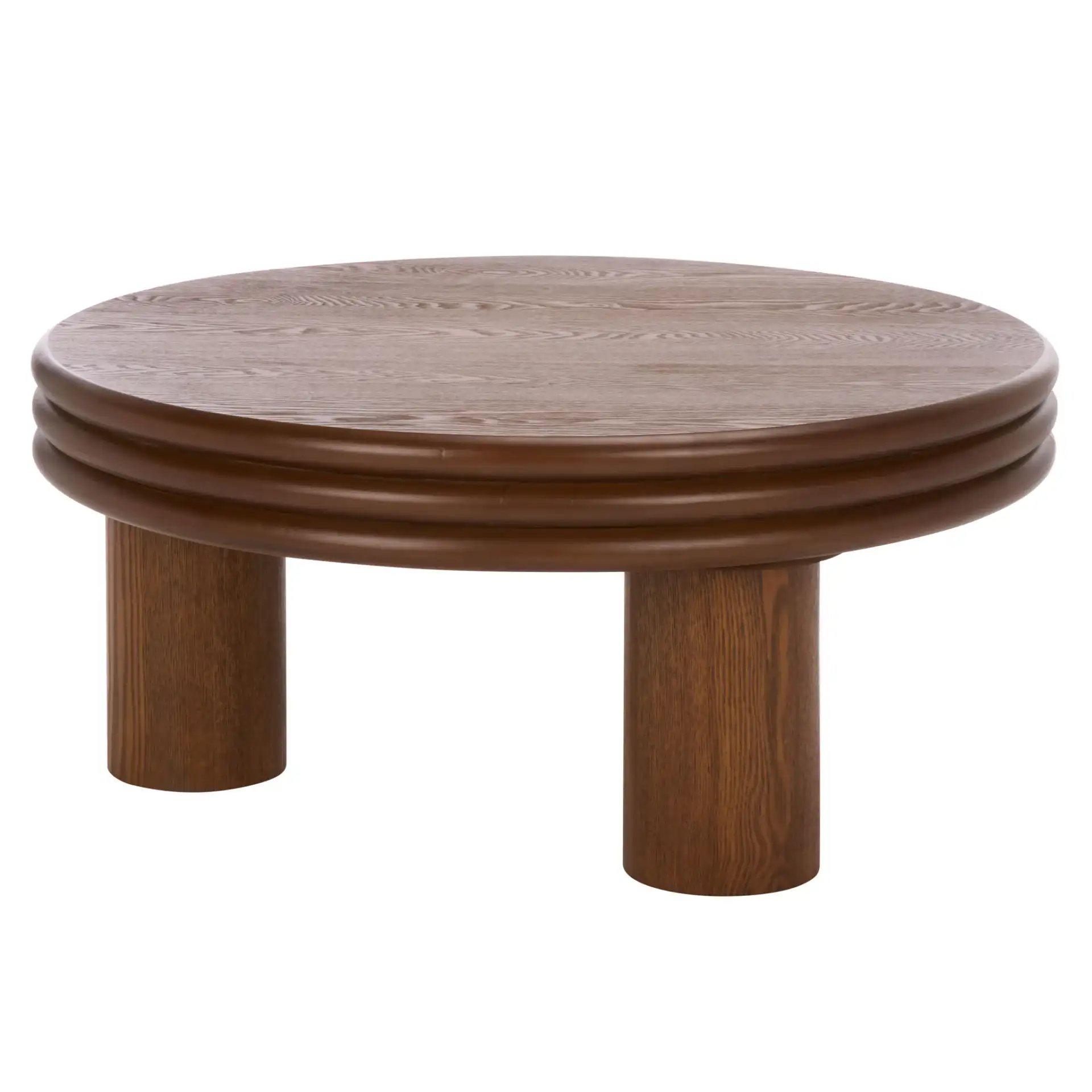 Averny Round Coffee Table in Walnut, detail view