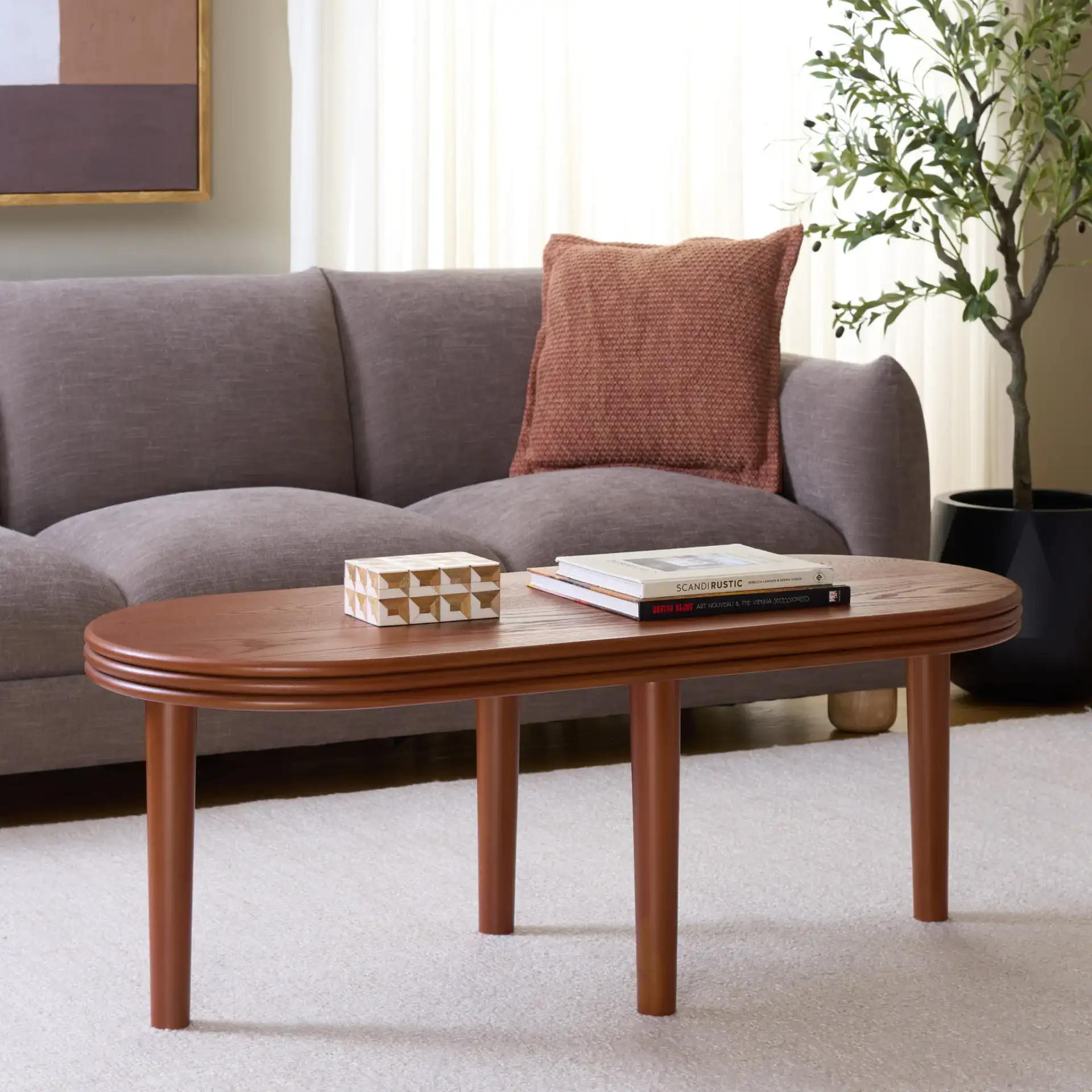Chatun Coffee Table in Brown in a styled room