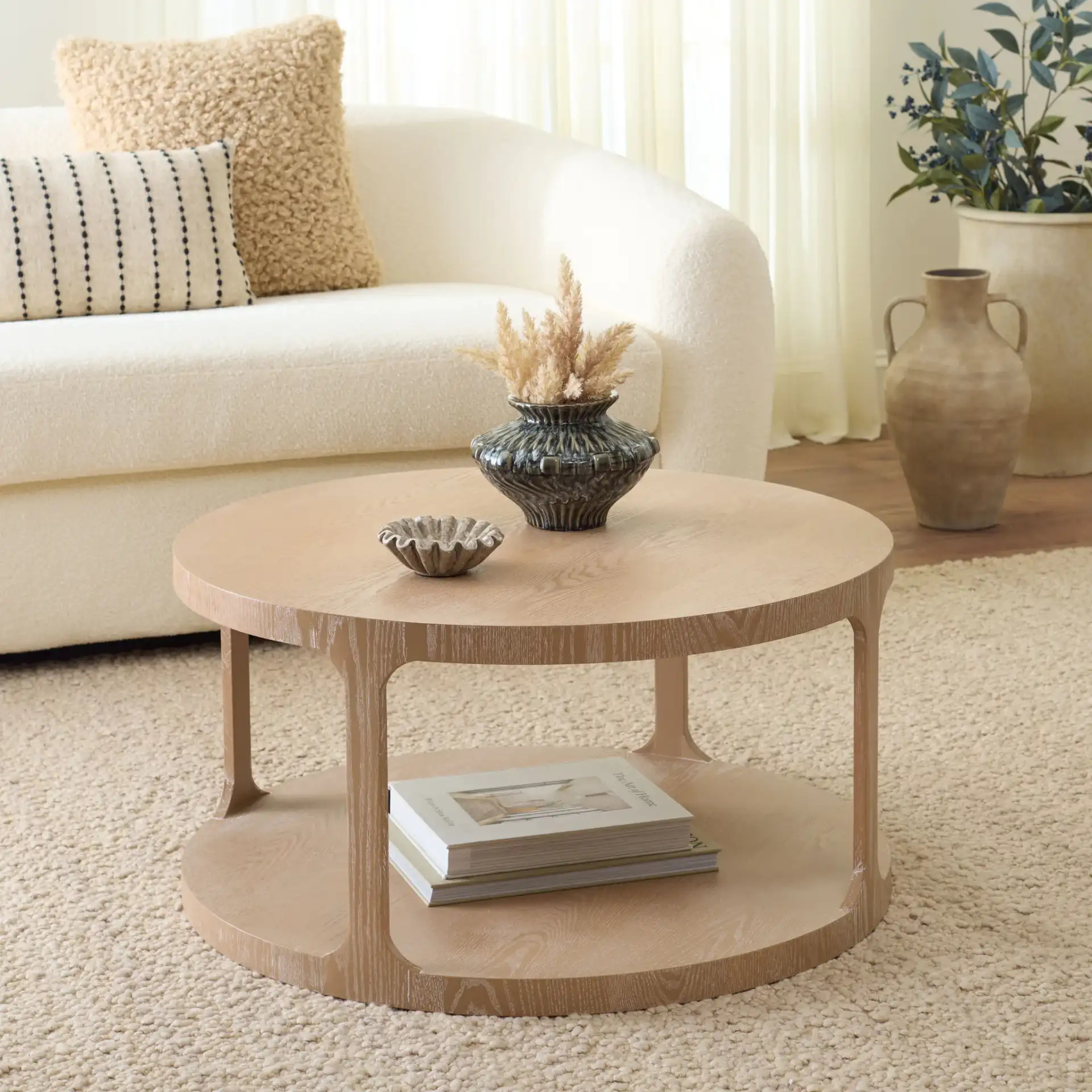 Radix Round Coffee Table in Bleached White in a styled room