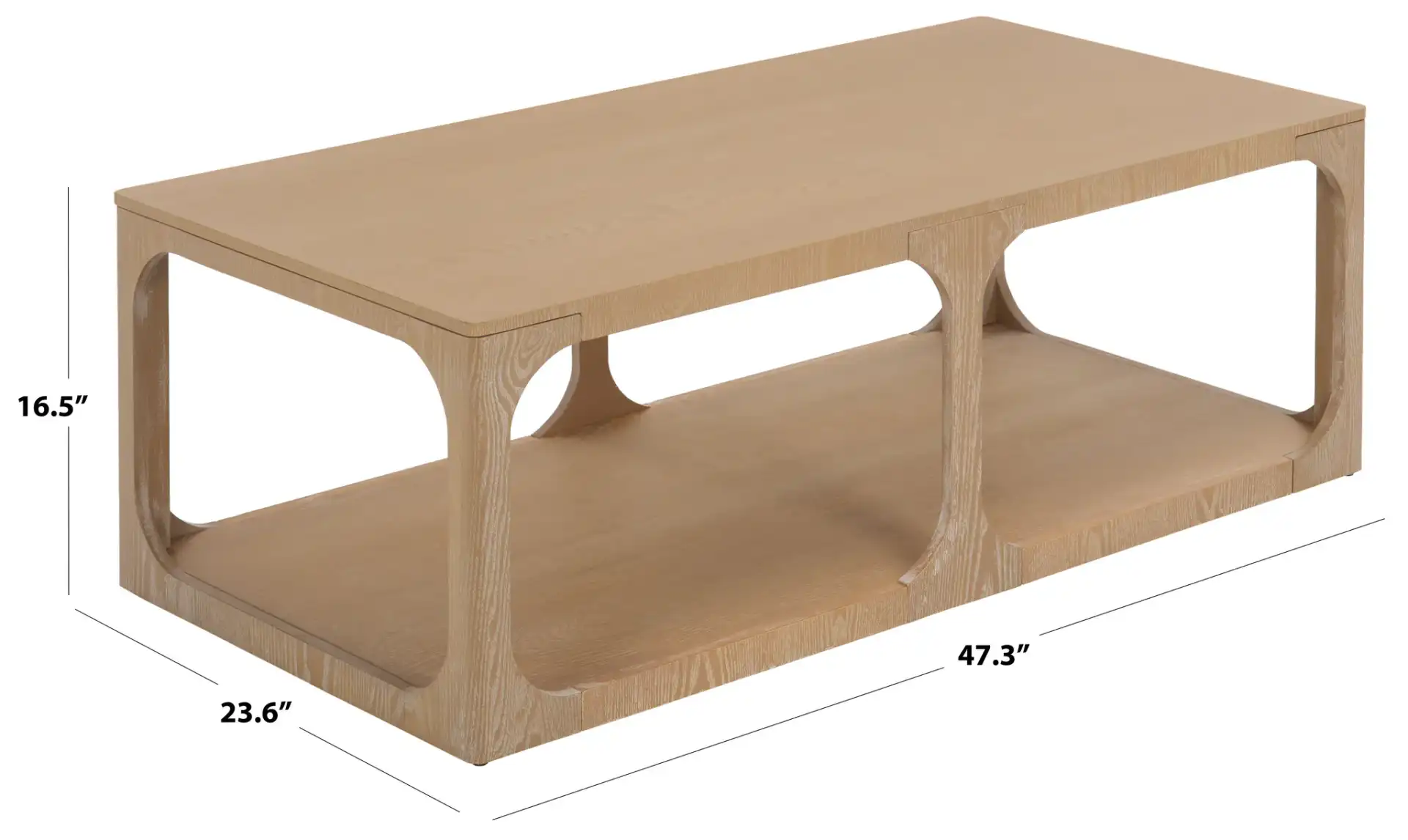 Radix Long Rectangle Coffee Table in Bleached White, detail view