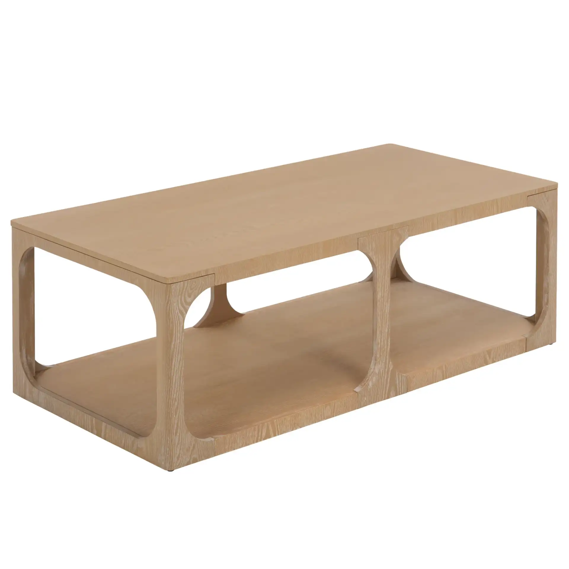Radix Long Rectangle Coffee Table in Bleached White, detail view