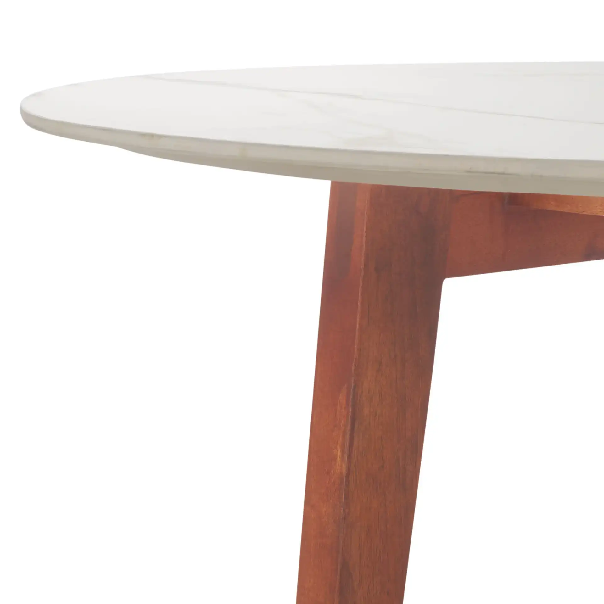 Ulmani Coffee Table in White Ceramic Faux Marble / Walnut in a styled room