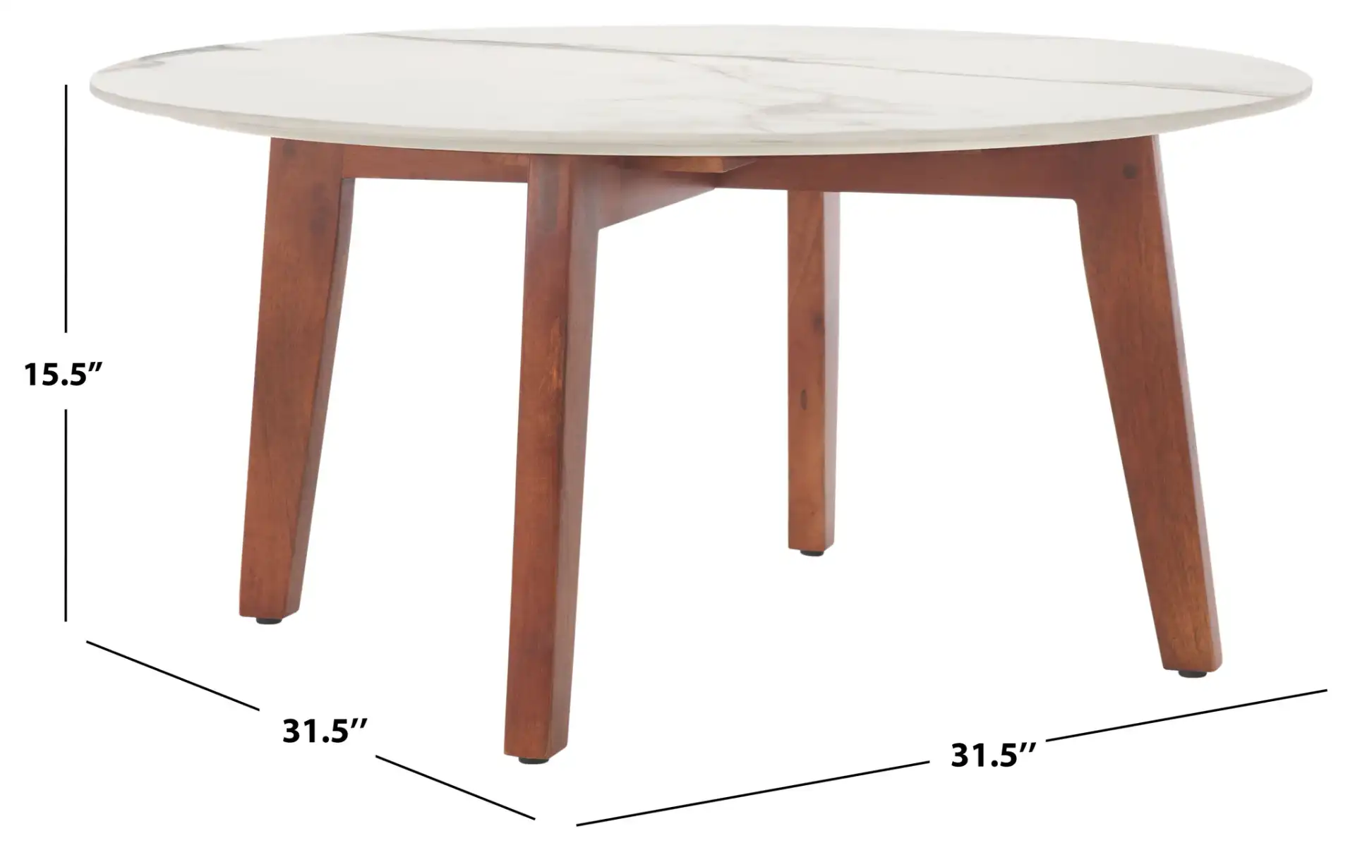Ulmani Coffee Table in White Ceramic Faux Marble / Walnut, detail view