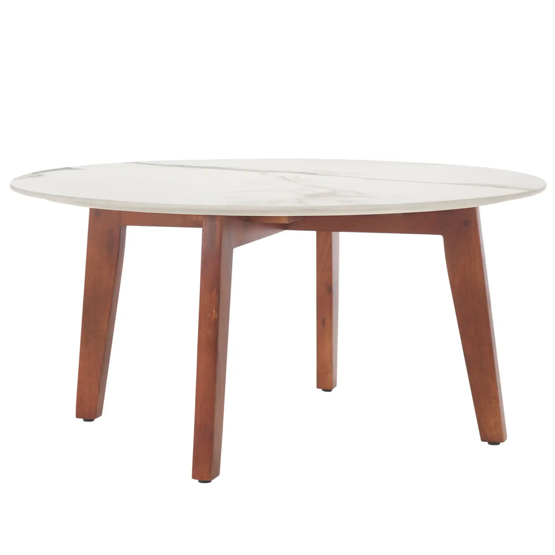Ulmani Coffee Table in White Ceramic Faux Marble / Walnut, detail view