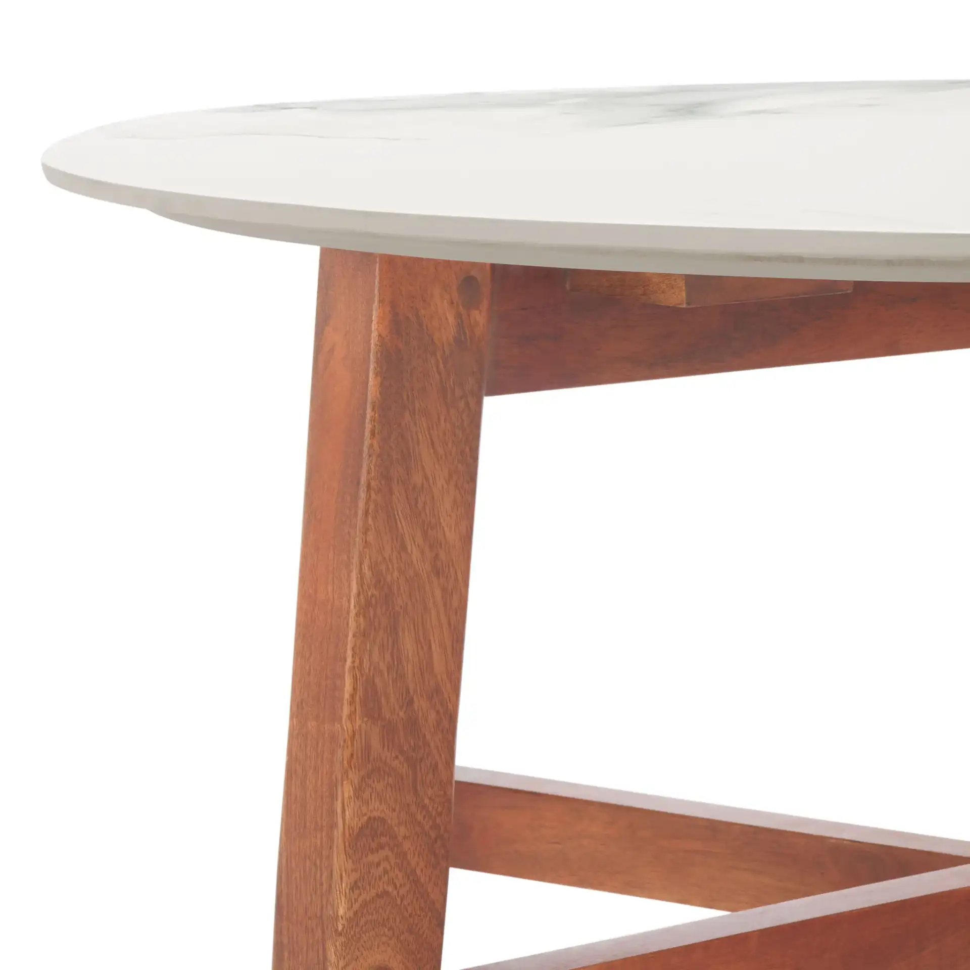 Samie Coffee Table in White Ceramic Faux Marble / Walnut in a styled room