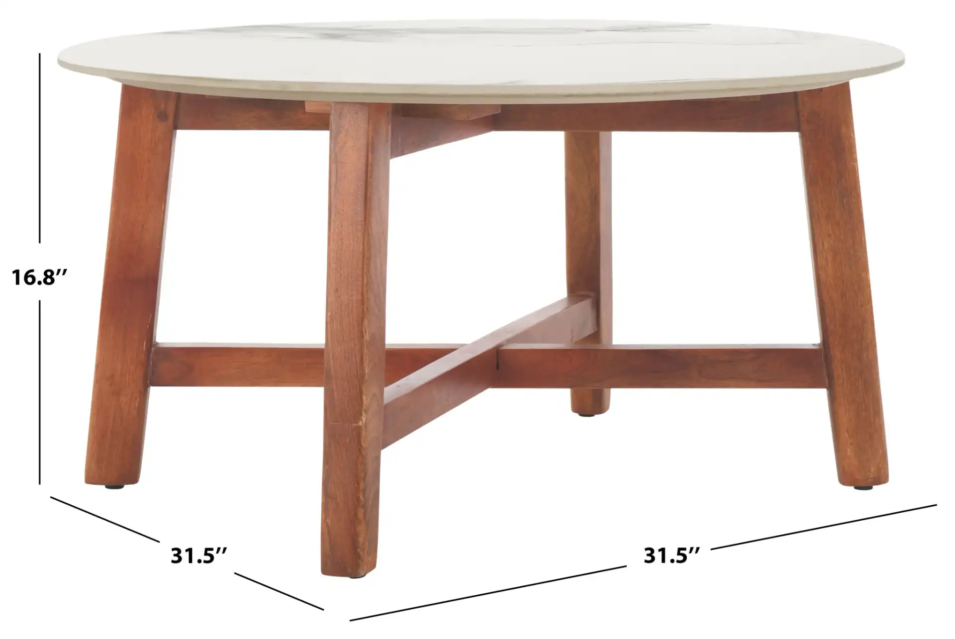 Samie Coffee Table in White Ceramic Faux Marble / Walnut, detail view