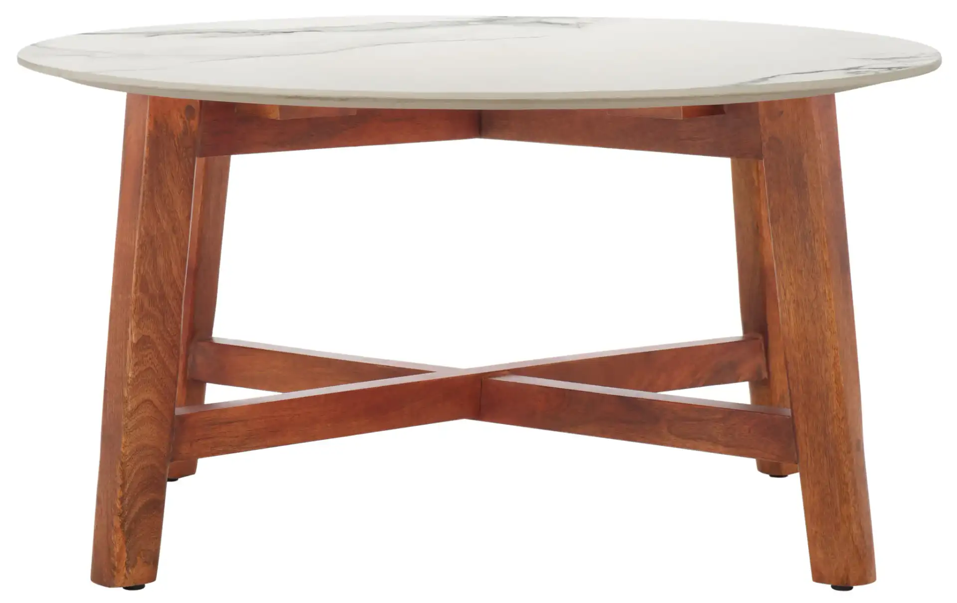 Samie Coffee Table in White Ceramic Faux Marble / Walnut
