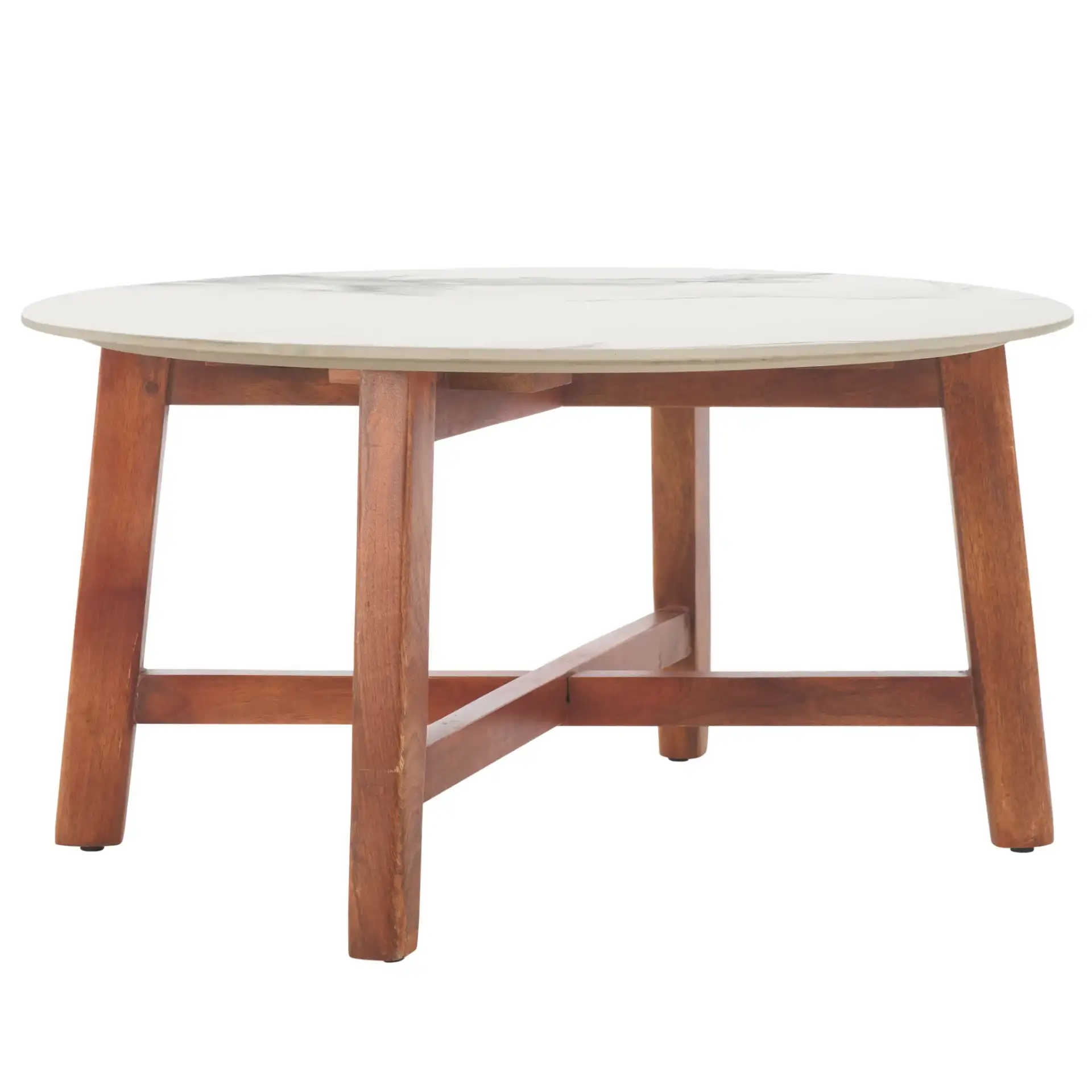 Samie Coffee Table in White Ceramic Faux Marble / Walnut, detail view