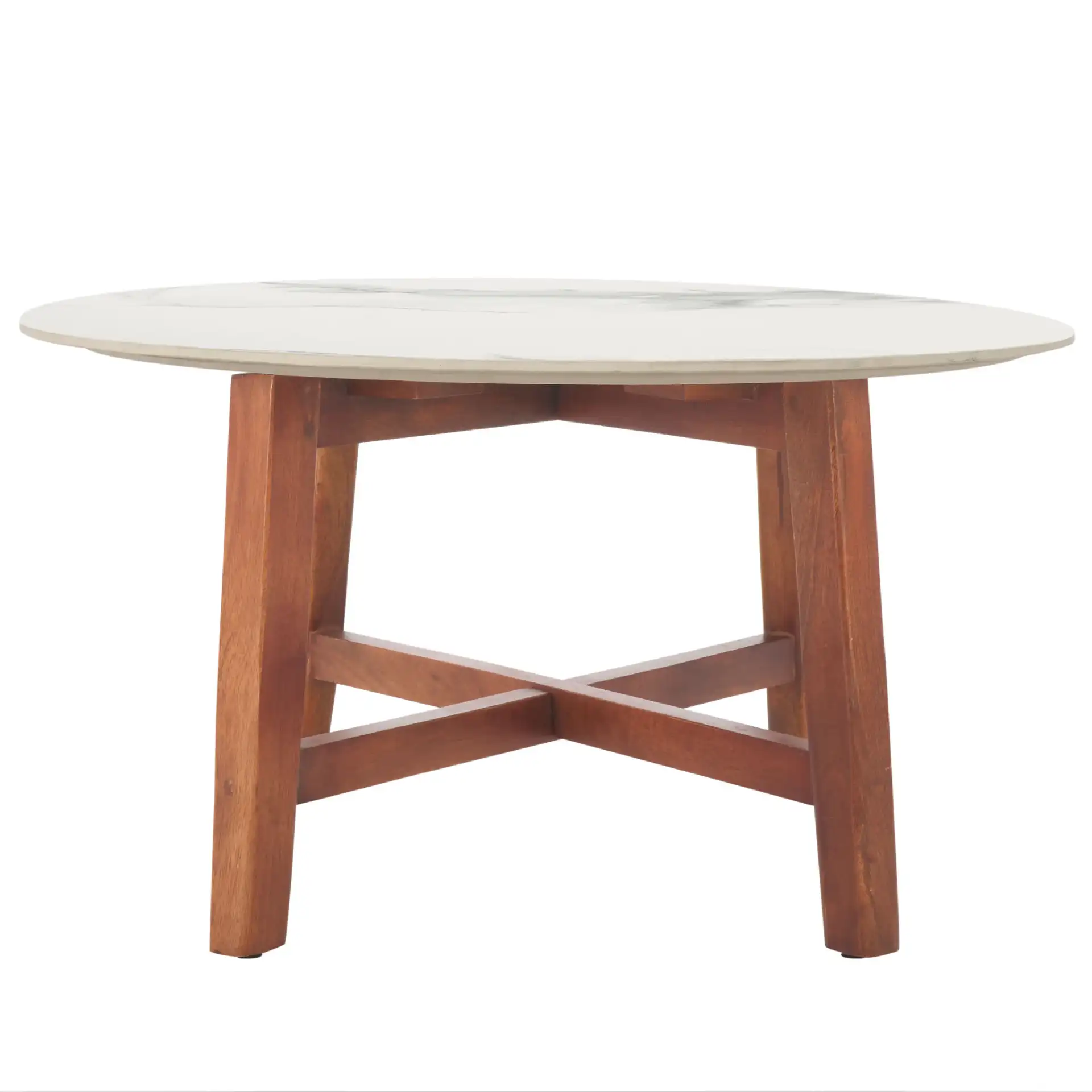 Samie Coffee Table in White Ceramic Faux Marble / Walnut, detail view