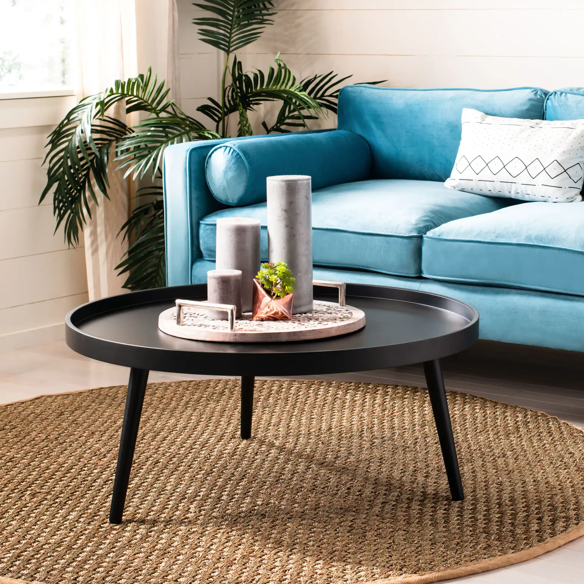 Fritz Tray Top Coffee Table in Black in a styled room