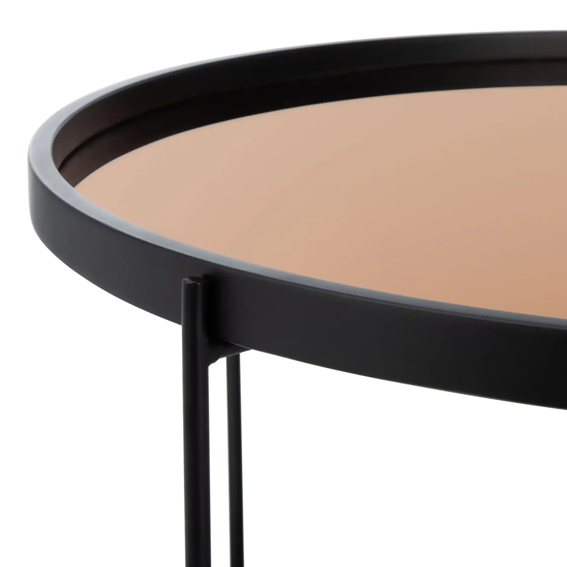 Ruby Tray Top Coffee Table in Rose Gold / Black in a styled room