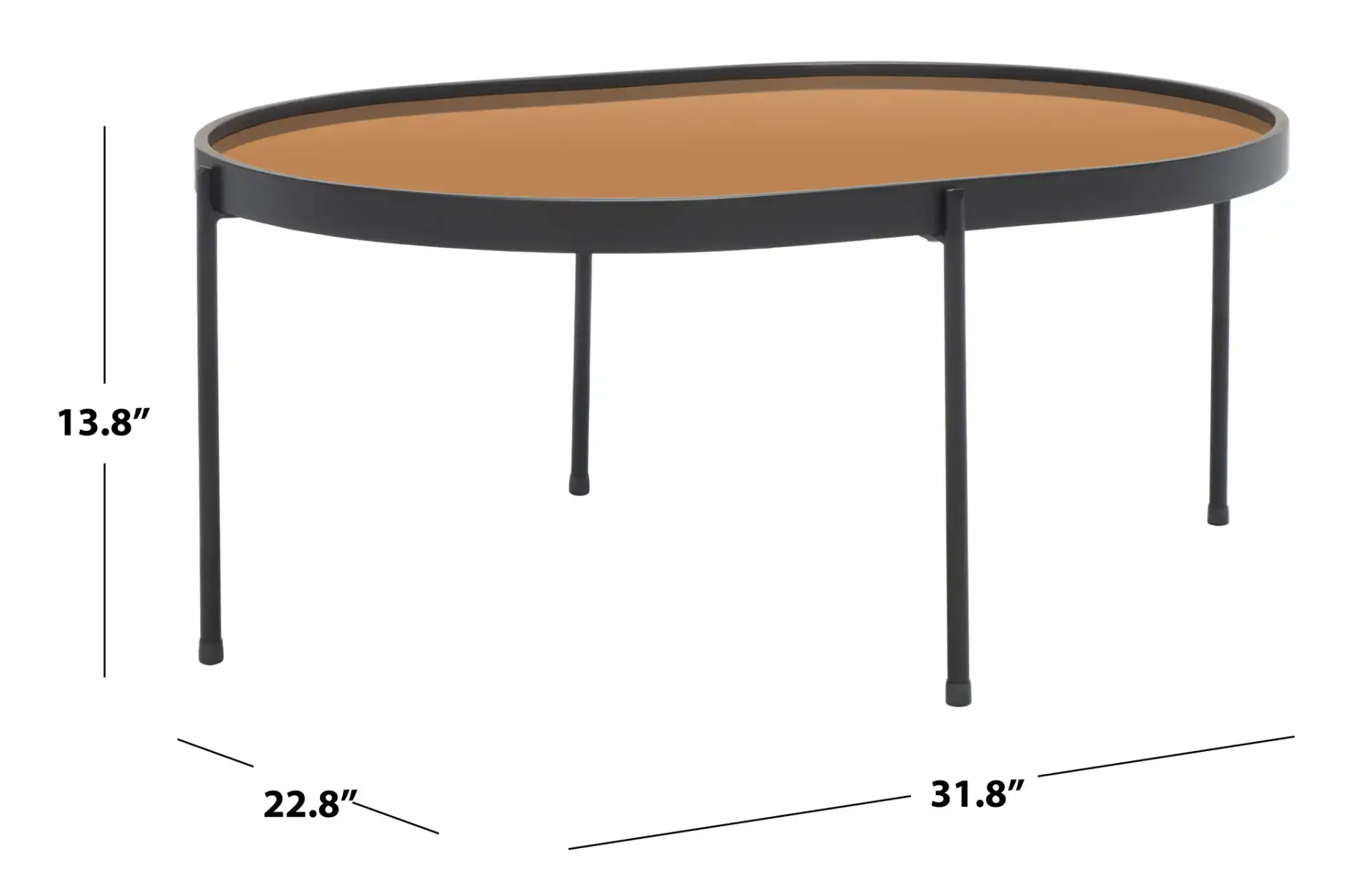 Emmerich Mirrored Coffee Table in Rose Gold / Matte Black, detail view