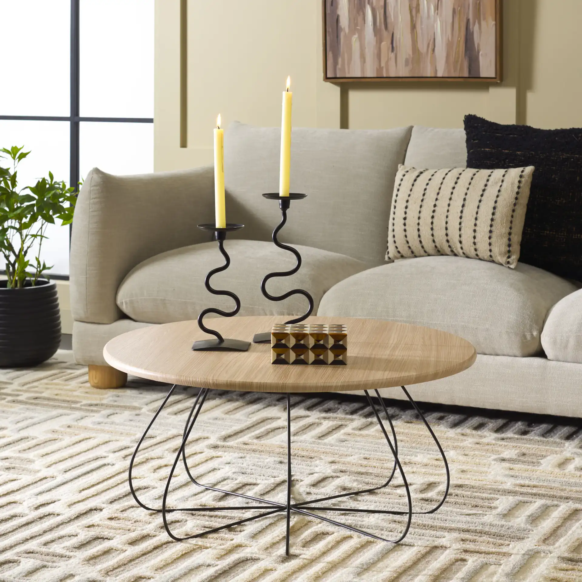 Tonino Coffee Table in Natural Oak / Black in a styled room