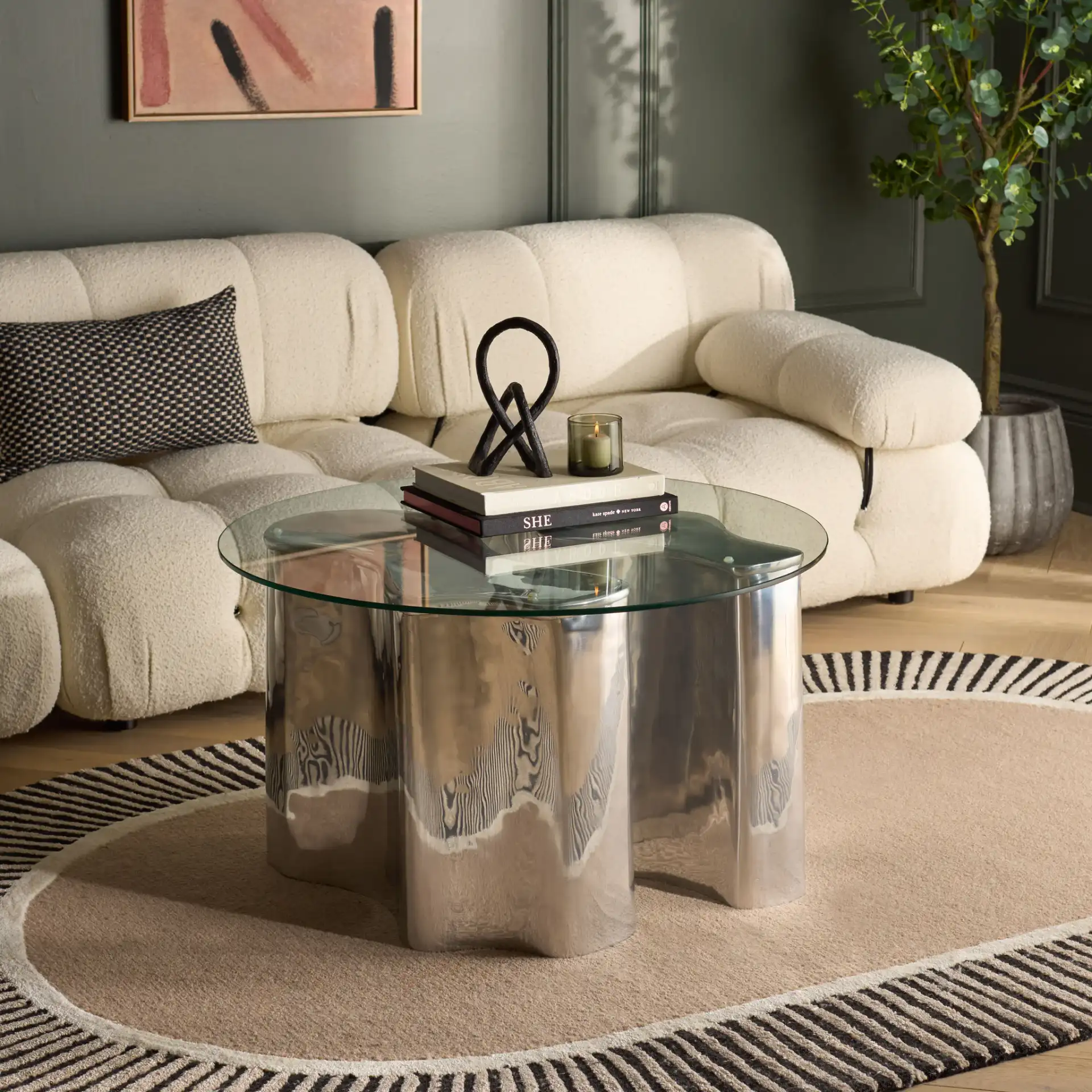 Hokaido Coffee Table in Silver / Clear in a styled room