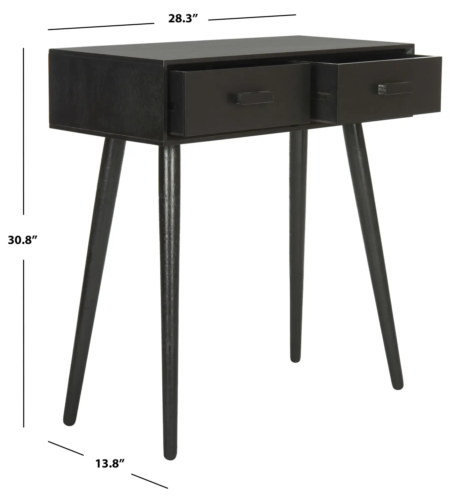 Dean Two-Drawer Console Table in Black, detail view