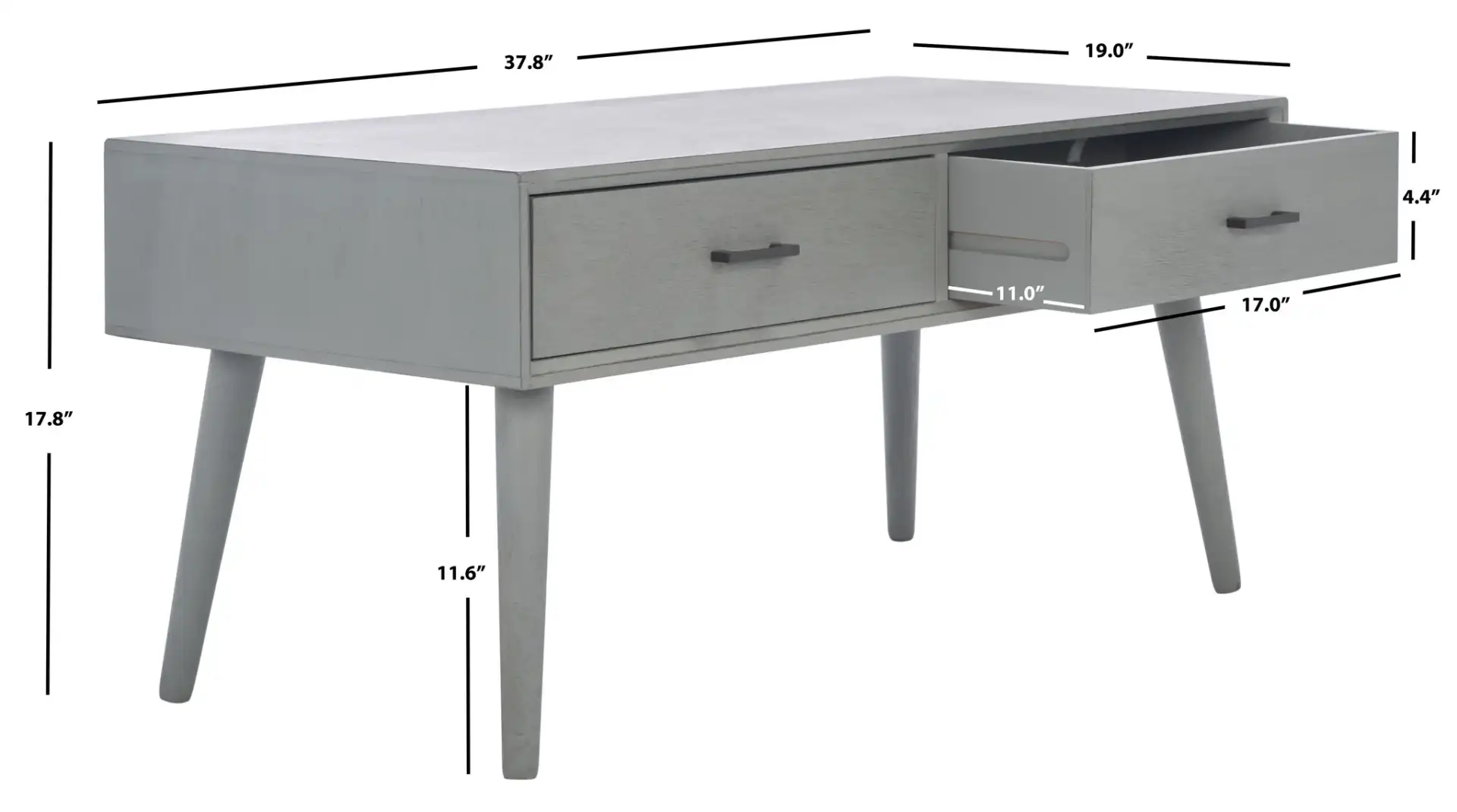 Mozart Mid-Century Coffee Table in Distressed Gray, detail view