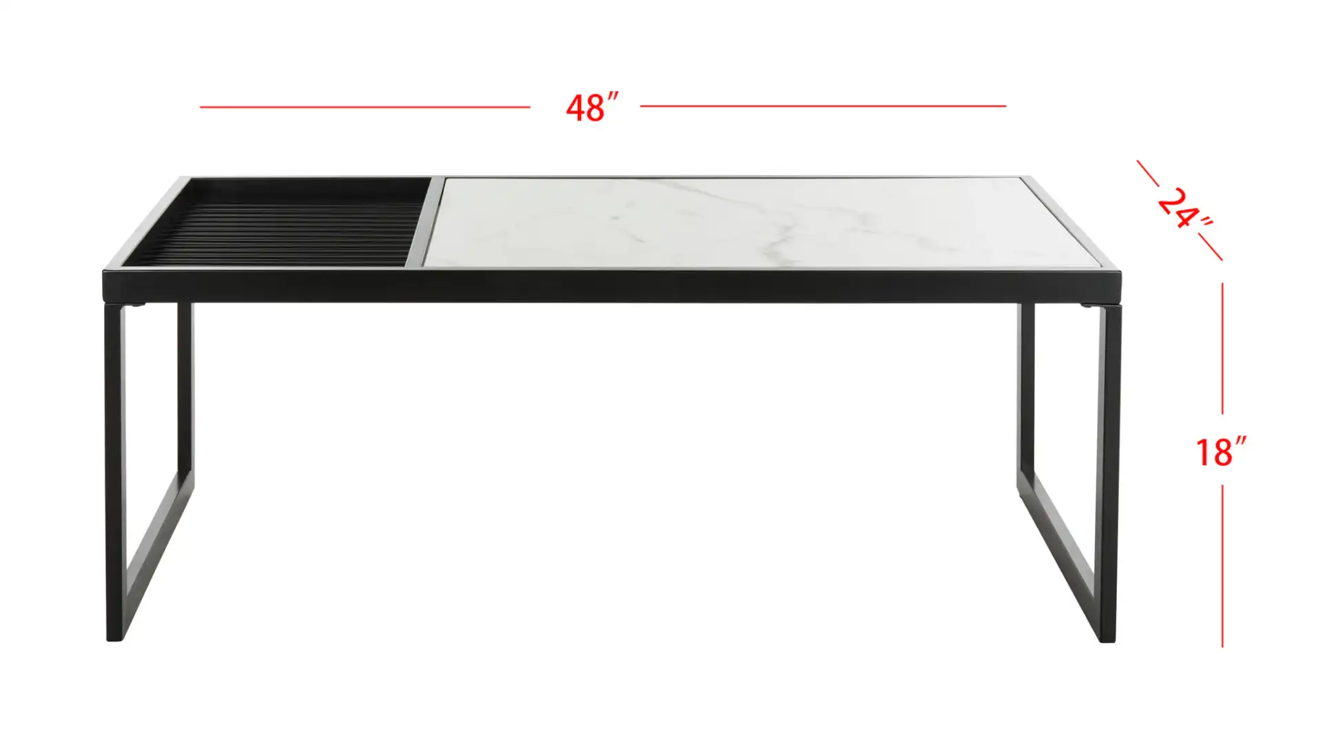 Zuri Coffee Table in White / Matte Black, detail view