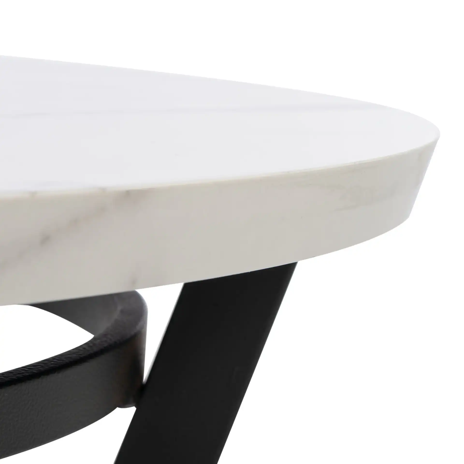 Placido Oval Coffee Table in White Marble / Black in a styled room