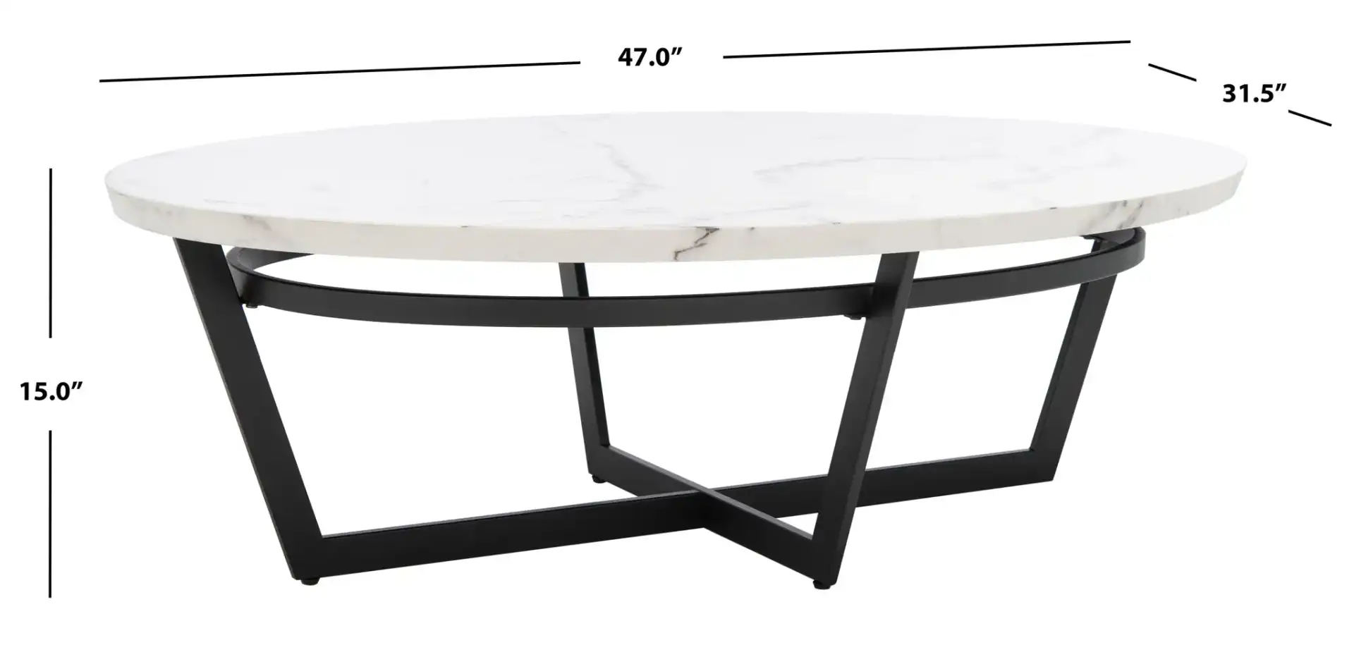Placido Oval Coffee Table in White Marble / Black, detail view