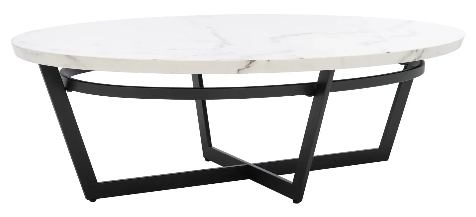 Placido Oval Coffee Table in White Marble / Black, detail view