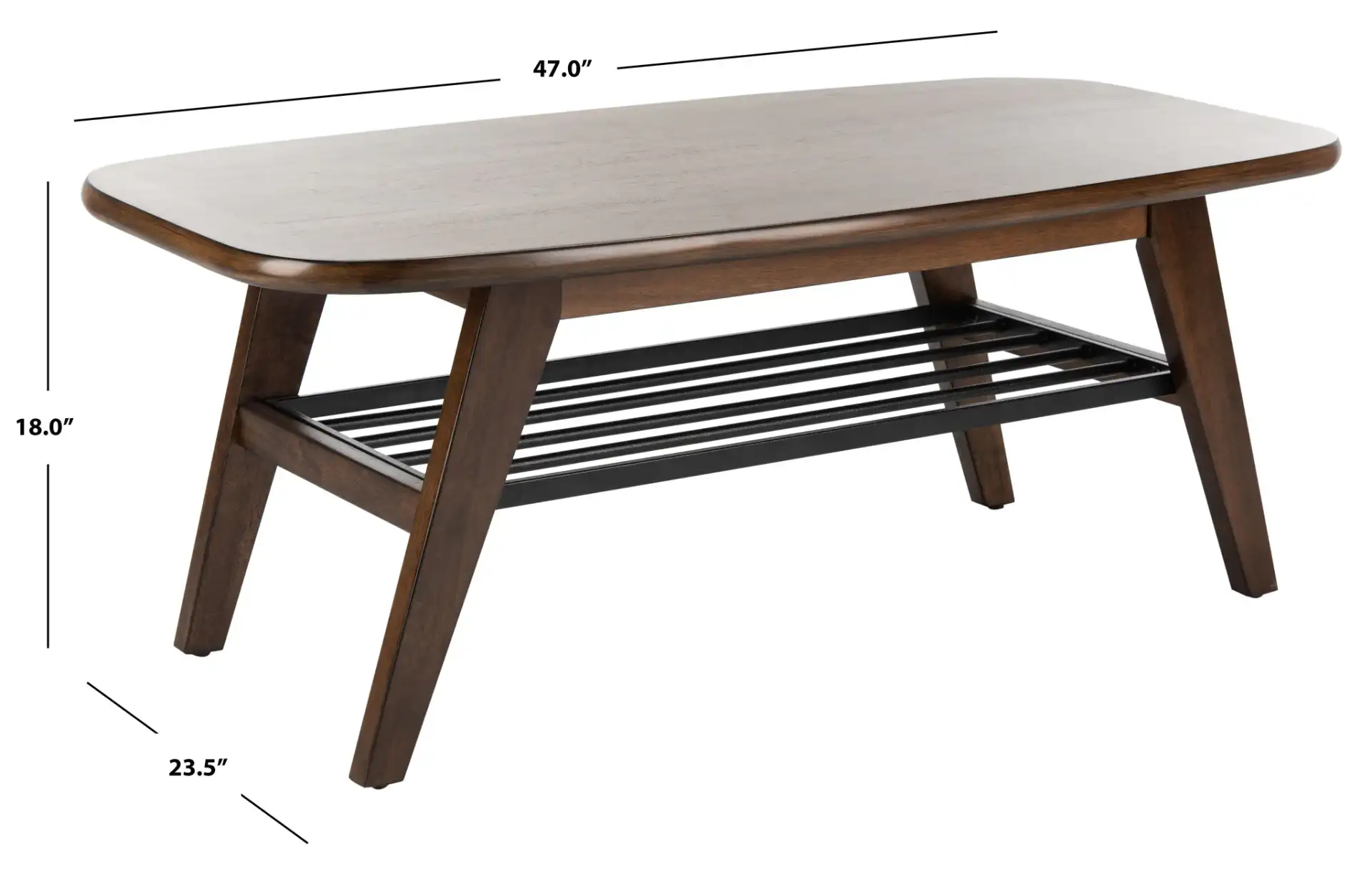 Oren Two-Tier Coffee Table in Walnut / Black Metal, detail view