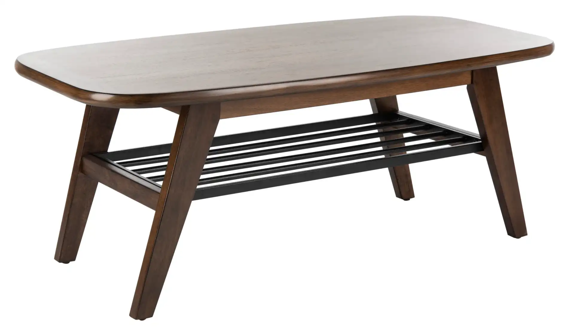 Oren Two-Tier Coffee Table in Walnut / Black Metal, detail view