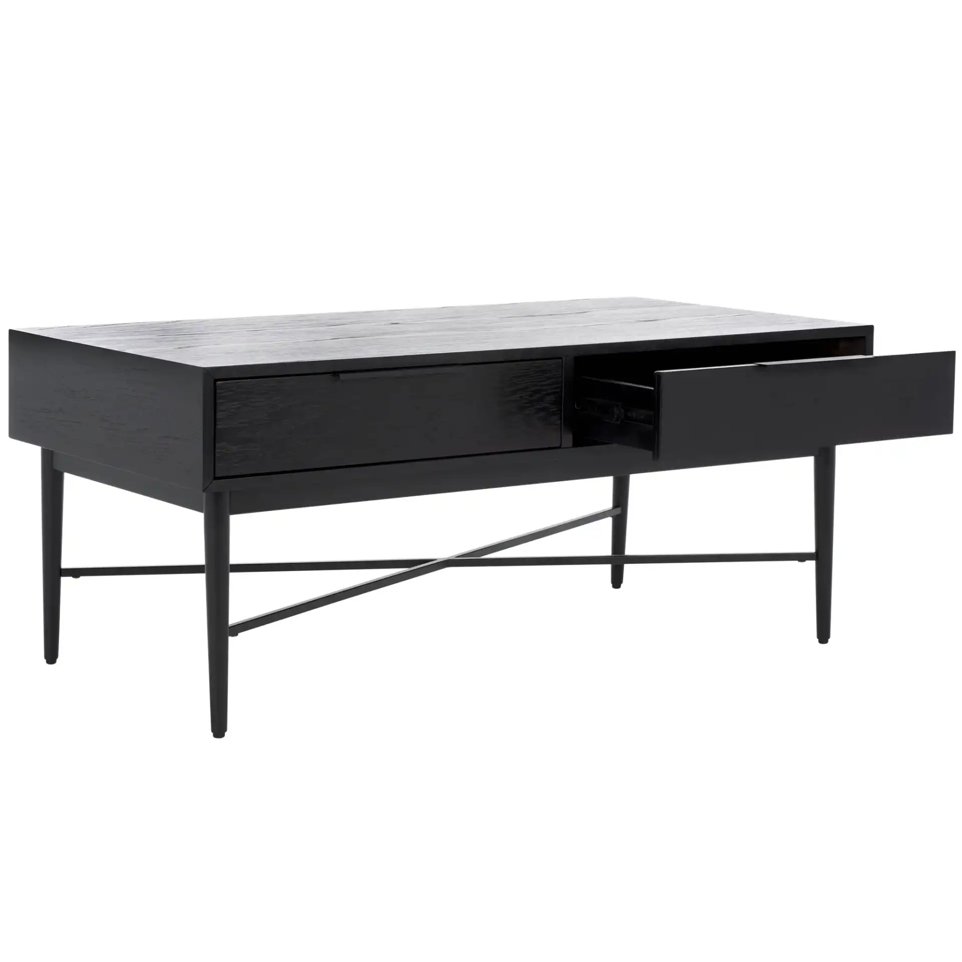 Pierre Two-Drawer Coffee Table in Black, detail view
