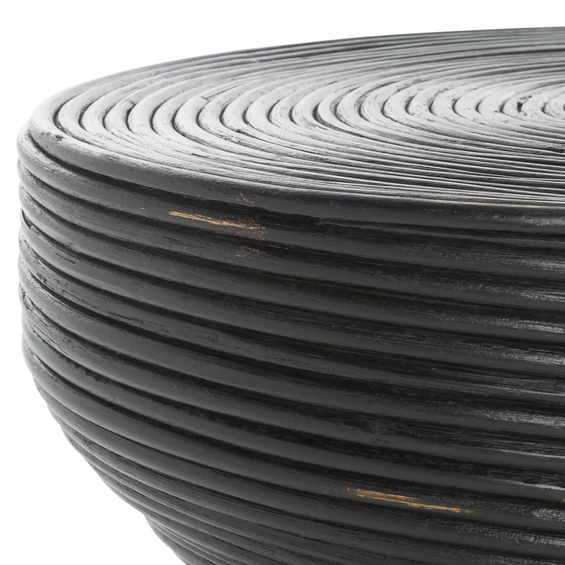 Heimdall Round Coffee Table in Distressed Black in a styled room