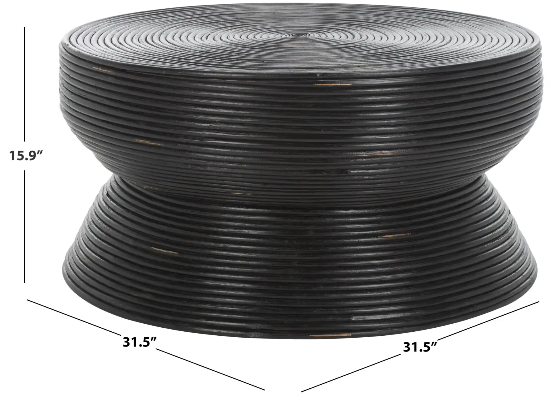 Heimdall Round Coffee Table in Distressed Black, detail view