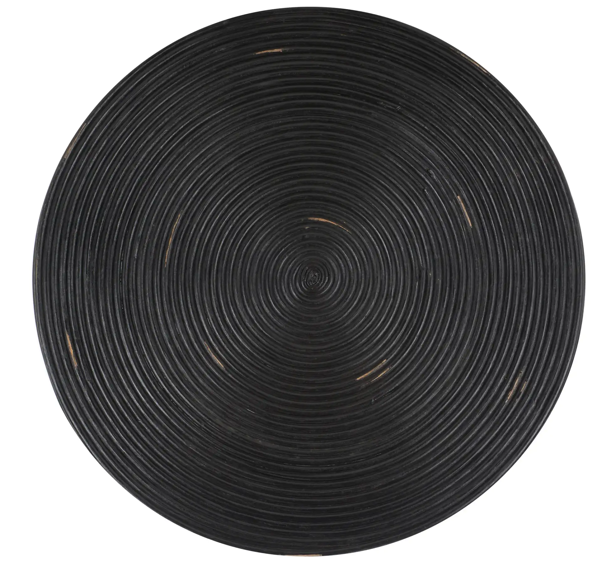 Heimdall Round Coffee Table in Distressed Black, detail view