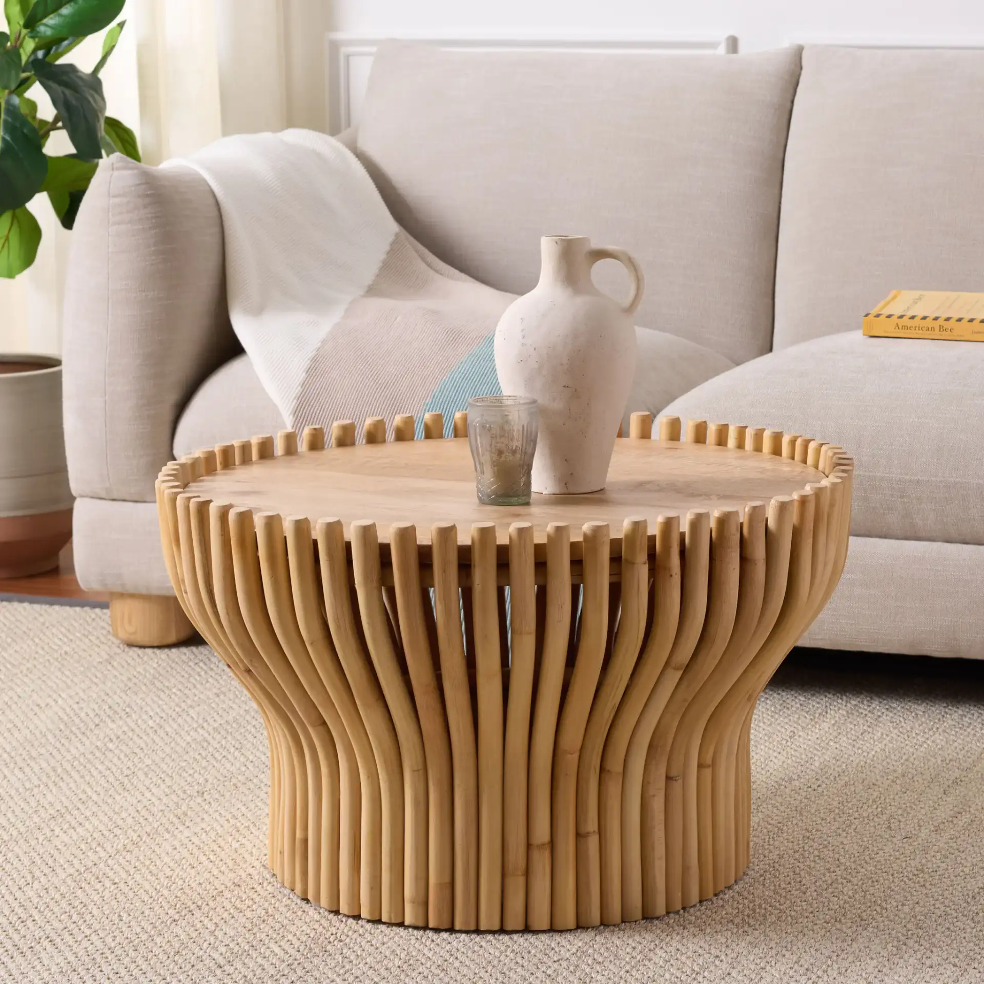 Arlianis Coffee Table in Light Natural / Light Mango Wo in a styled room