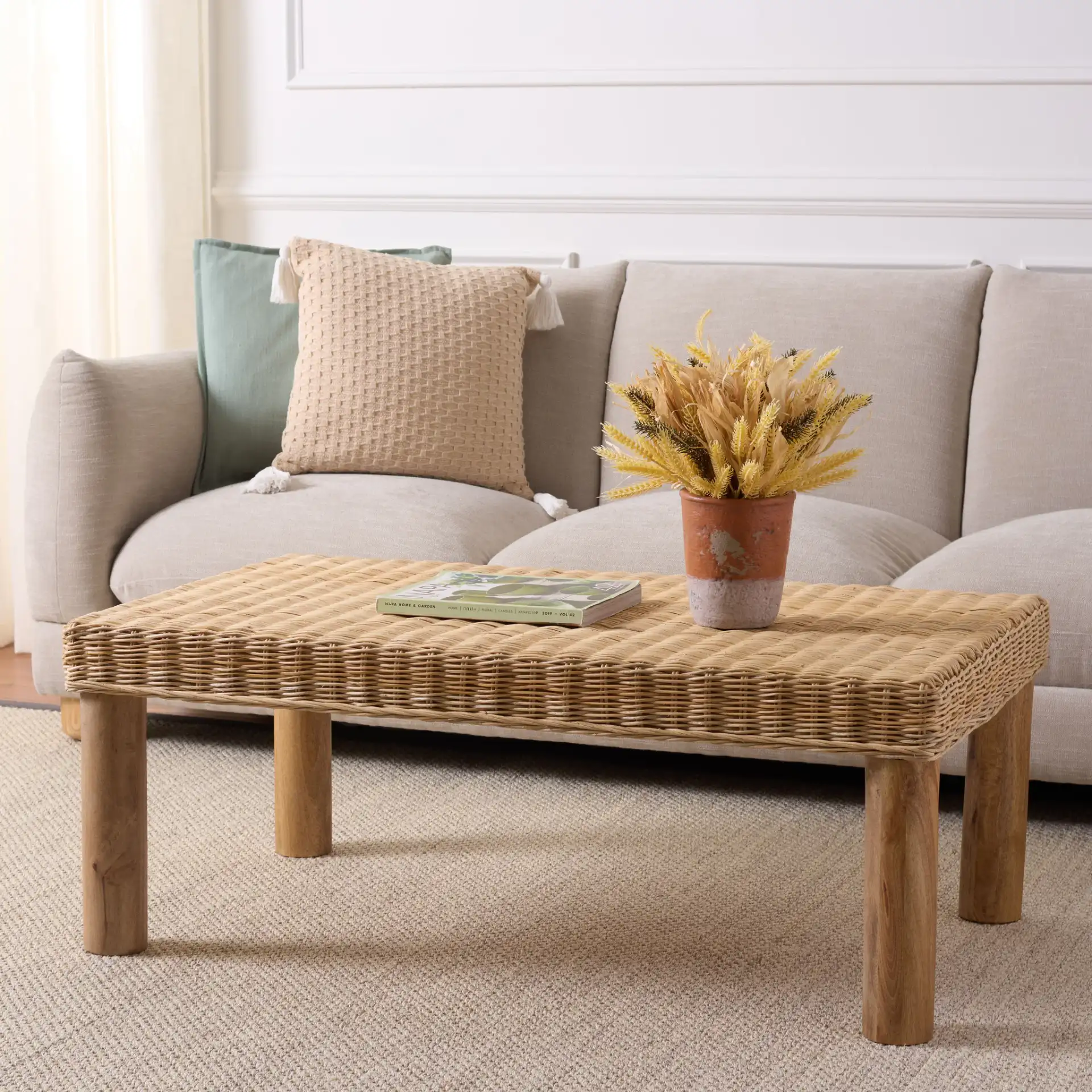 Shazza Weaved Coffee Table in Natural in a styled room
