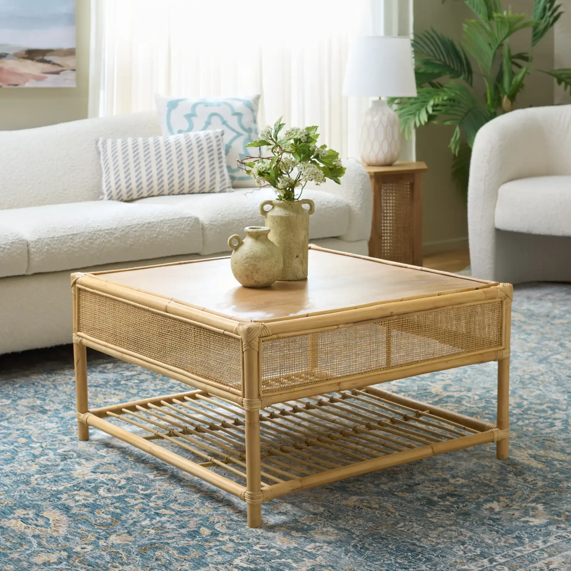 Webster Square Coffee Table in Natural in a styled room